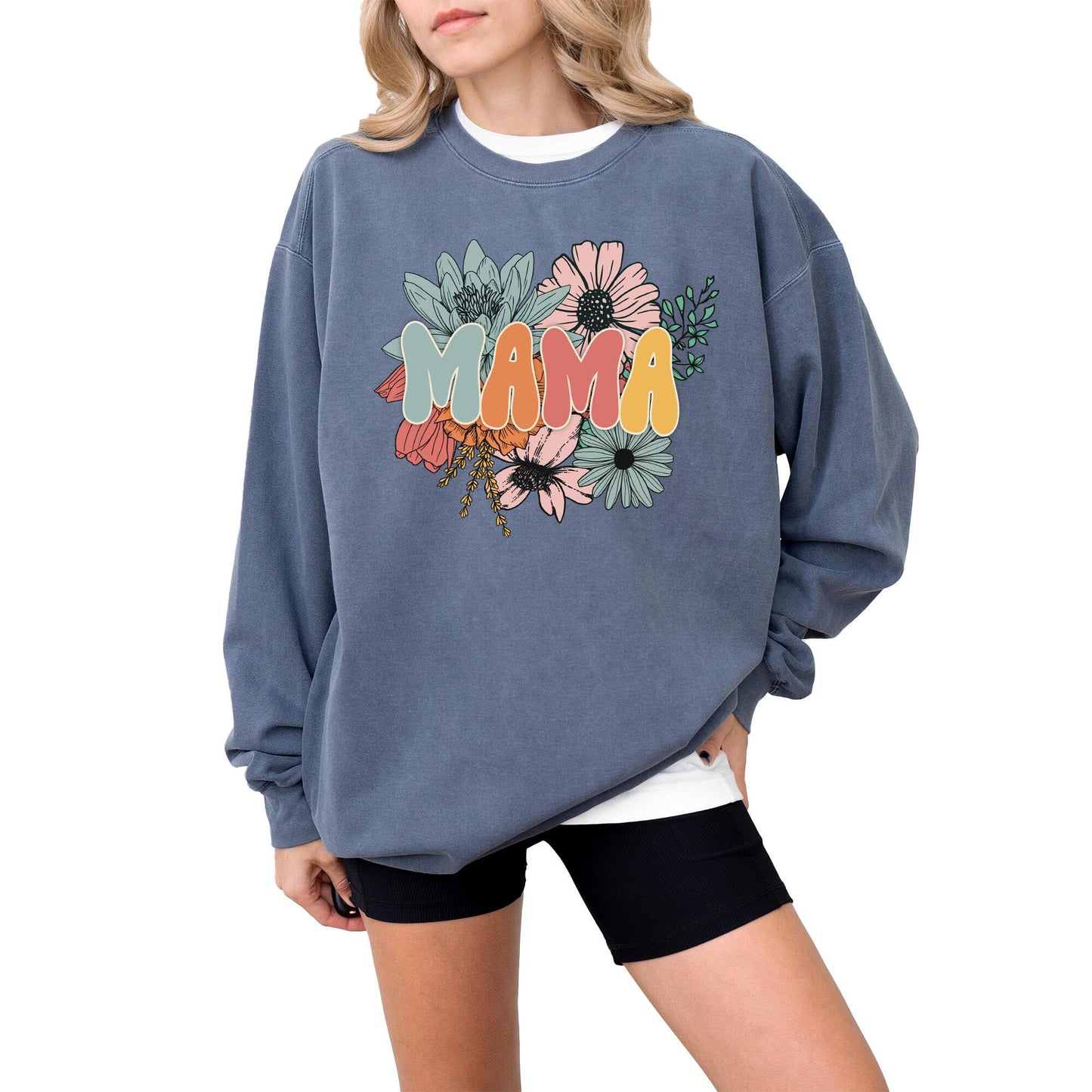 Mama Sweatshirt for Women, Pregnancy Reveal to Mother, Premium Quality Oversized Graphic Pullover, Retro Look, 80% Cotton