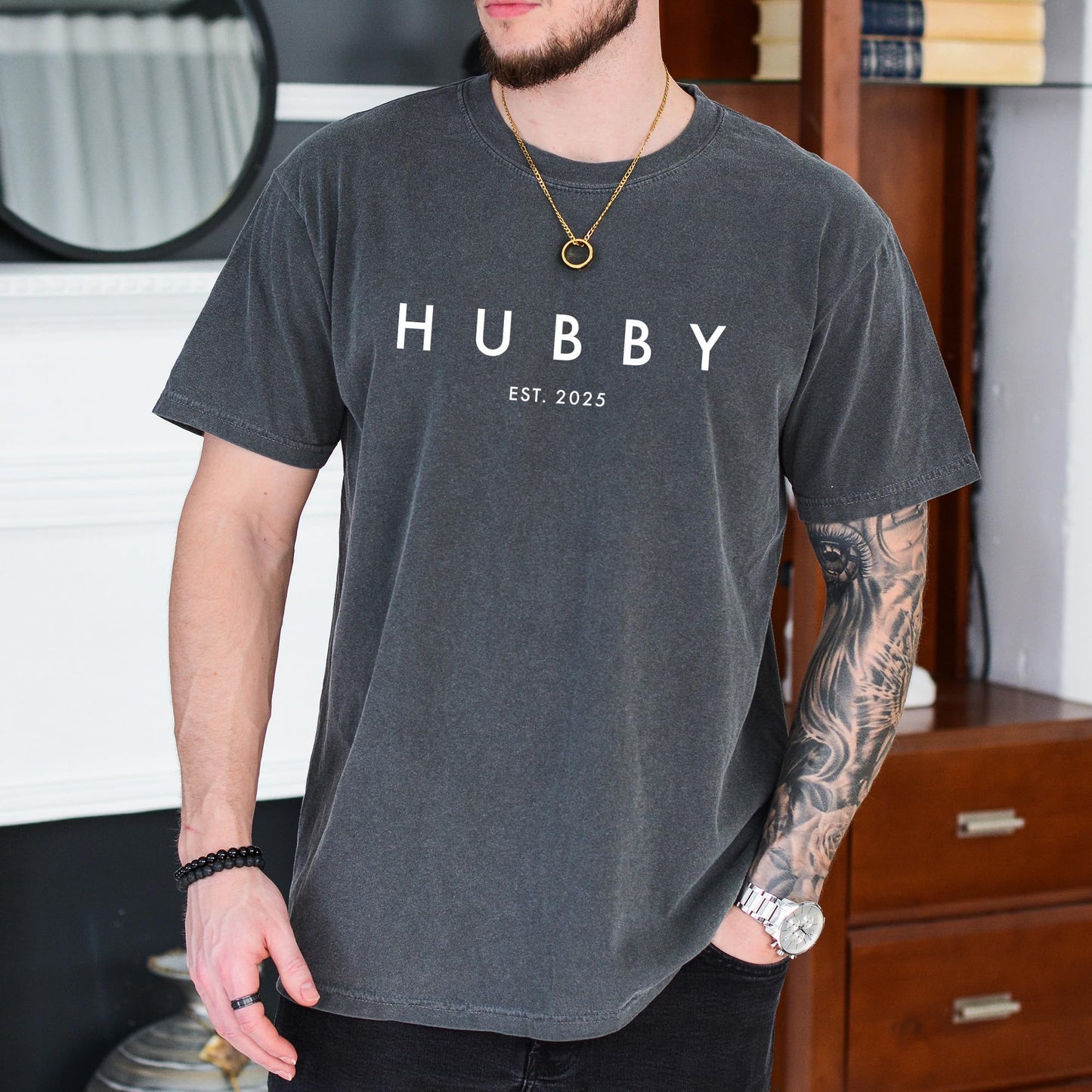 Couple T-Shirt for Men, Women, Hubby and Wifey Est. 2025 Honeymoon Shirt 100% Cotton Retro Look Oversized Graphic Tee