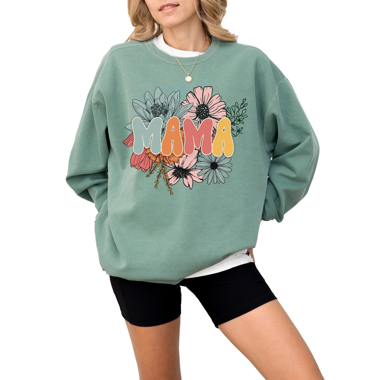 Mama Sweatshirt for Women, Pregnancy Reveal to Mother, Premium Quality Oversized Graphic Pullover, Retro Look, 80% Cotton