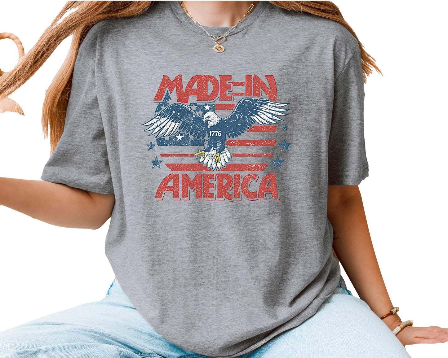 Made in America 1776 Eagle T-Shirt – Unisex Patriotic USA Graphic Tee – American Flag Fourth of July Independence Shirt