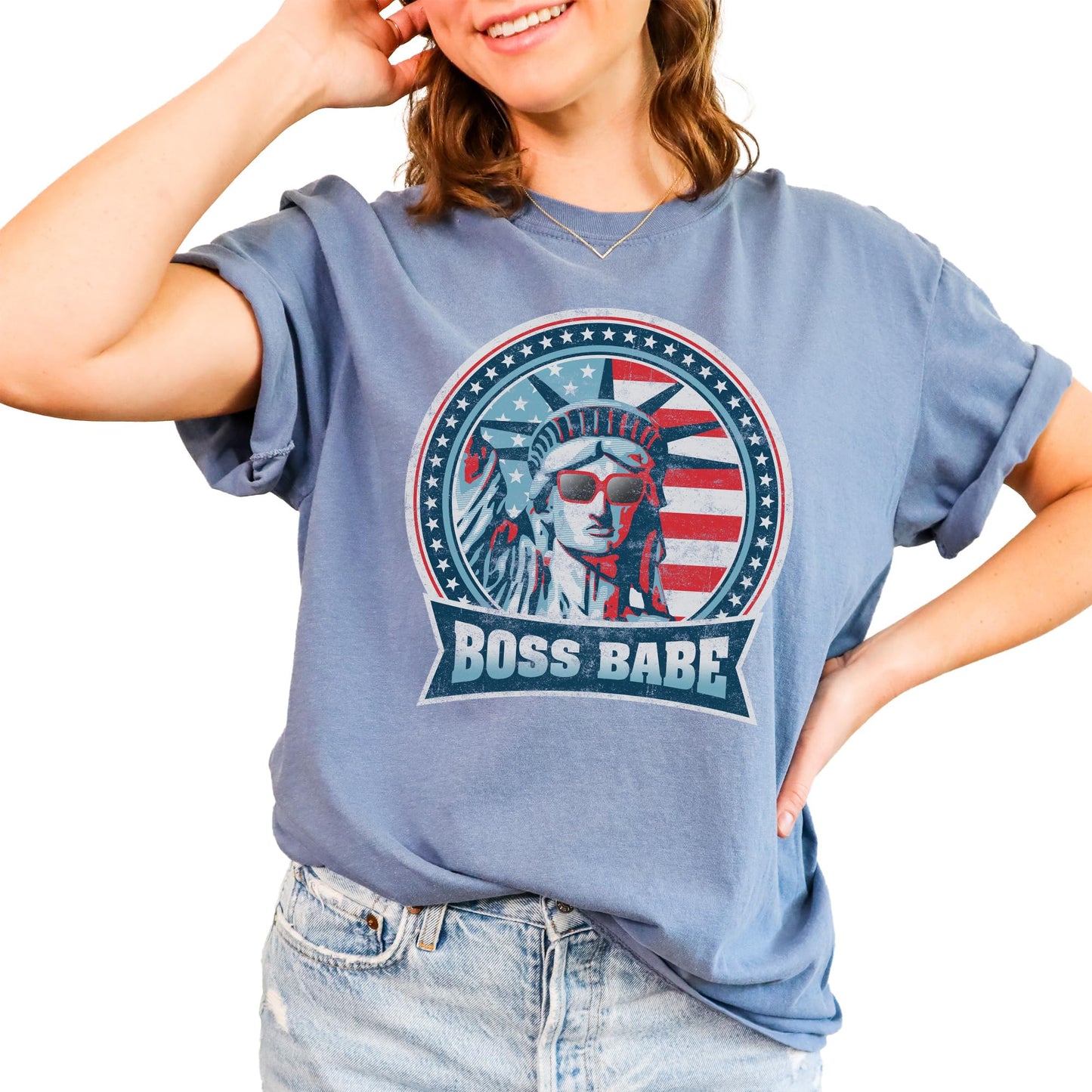 Tee Territory Boss Babe USA Themed T-Shirt, 4th of July, Independence Day, Graphic Tee for Women, Men, Unisex, 100% Cotton