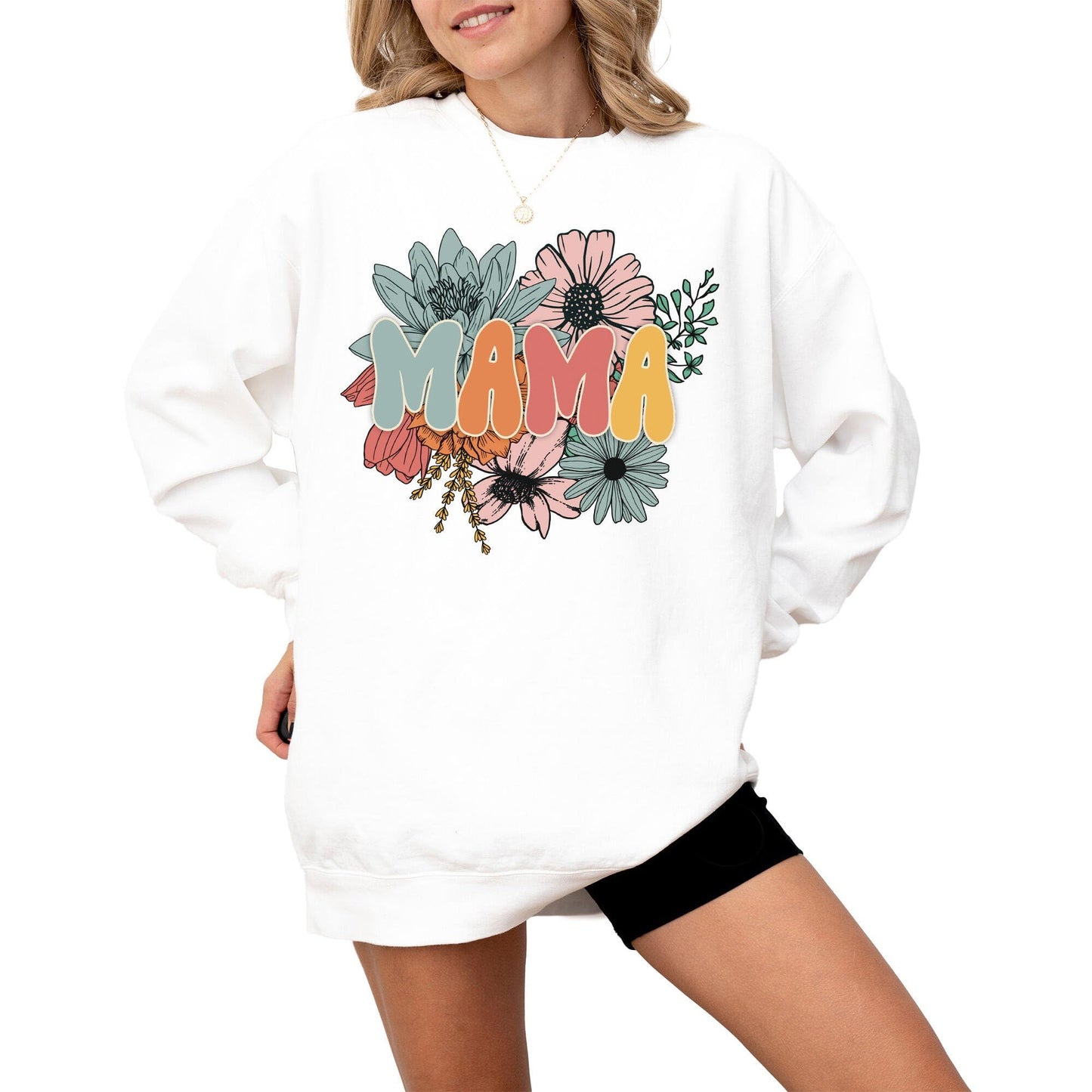 Mama Sweatshirt for Women, Pregnancy Reveal to Mother, Premium Quality Oversized Graphic Pullover, Retro Look, 80% Cotton