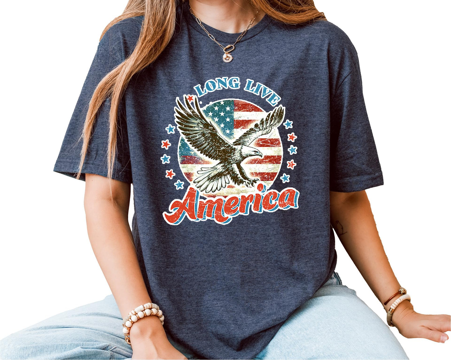 Long Live America T-Shirt – Unisex Patriotic Eagle Graphic Tee – American Flag Fourth of July Independence Day Shirt