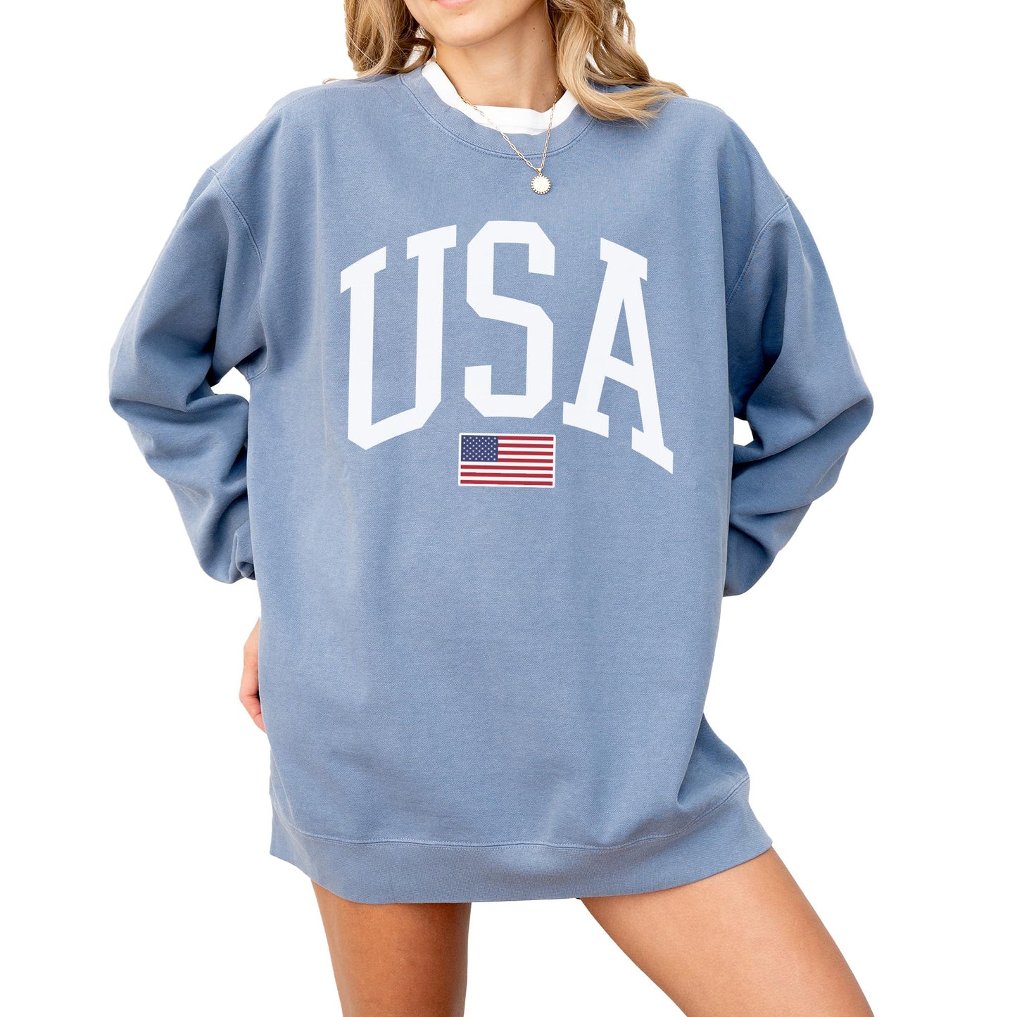 USA Flag Graphic Sweatshirt for 4th of July – Unisex Pullover for Women and Men, 80% Cotton, Perfect for Independence Day