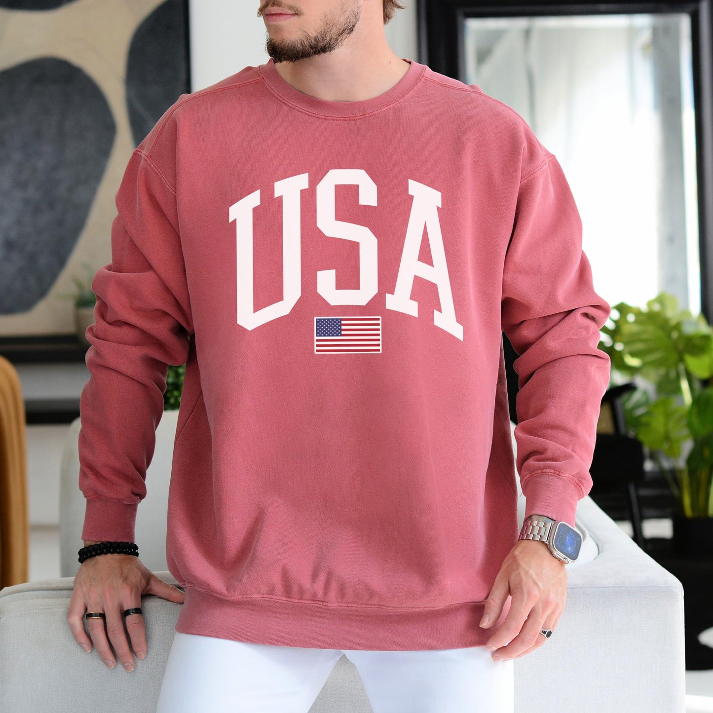 USA Flag Graphic Sweatshirt for 4th of July – Unisex Pullover for Women and Men, 80% Cotton, Perfect for Independence Day