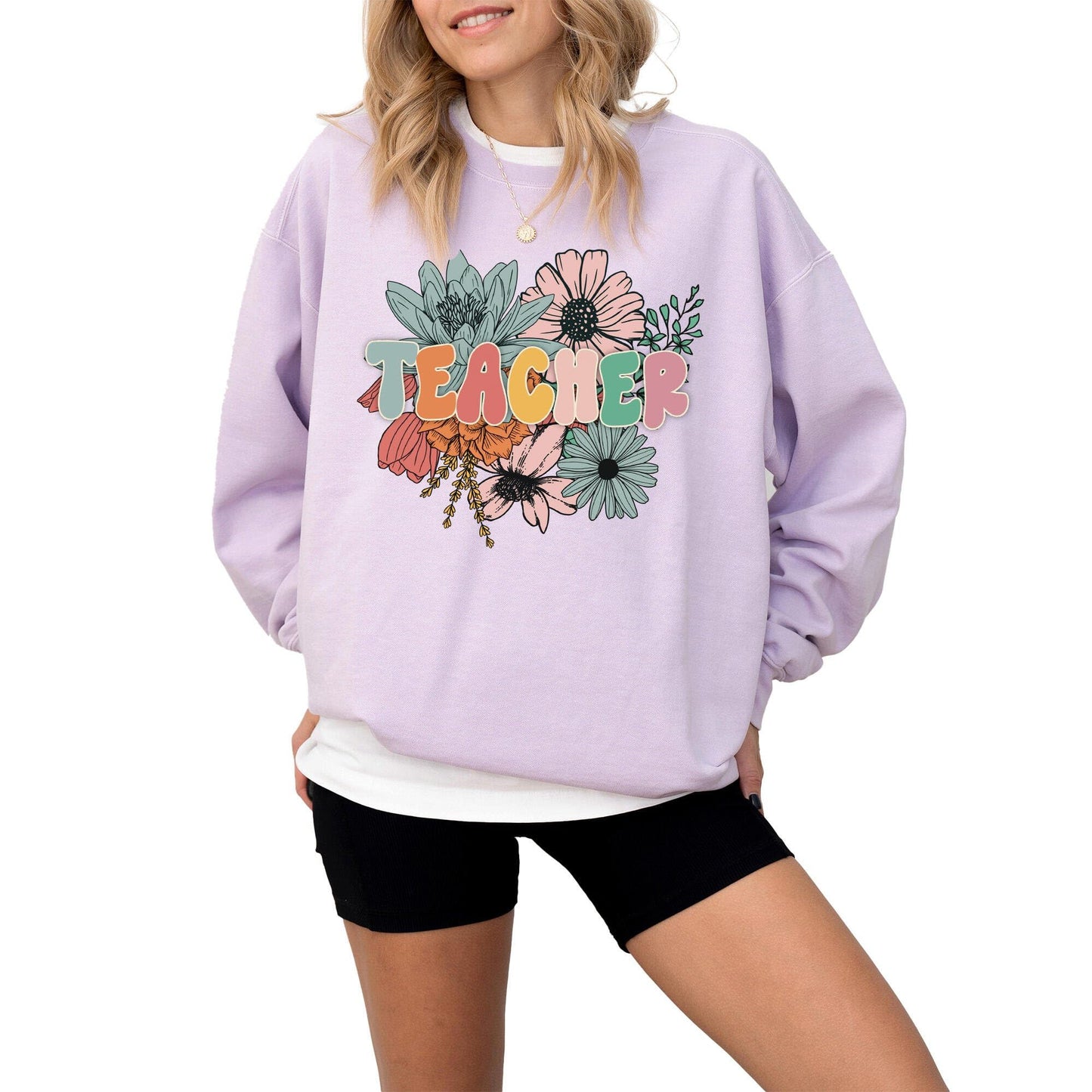 Teacher Graphic Sweatshirt for Men, Women, Unisex – Oversized Retro Look Pullover, 80% Cotton, for Teachers