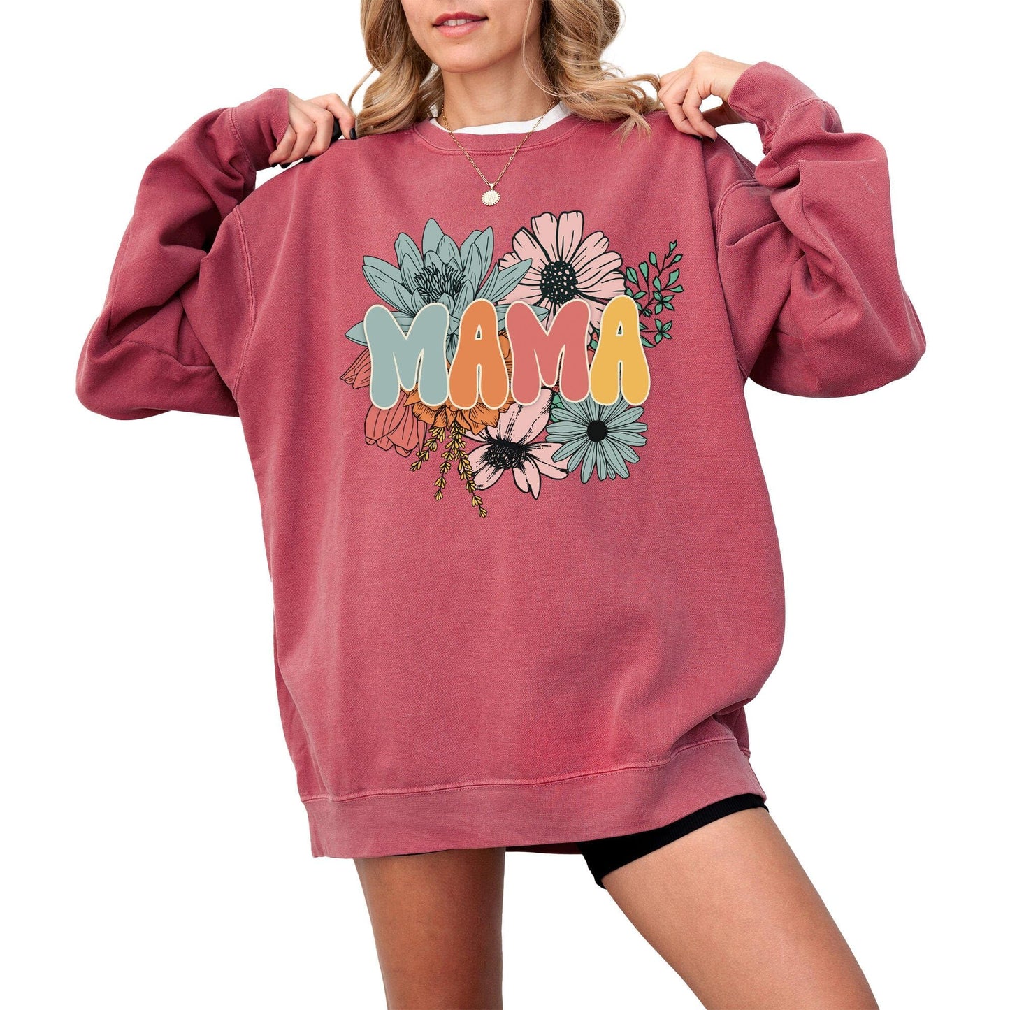 Mama Sweatshirt for Women, Pregnancy Reveal to Mother, Premium Quality Oversized Graphic Pullover, Retro Look, 80% Cotton