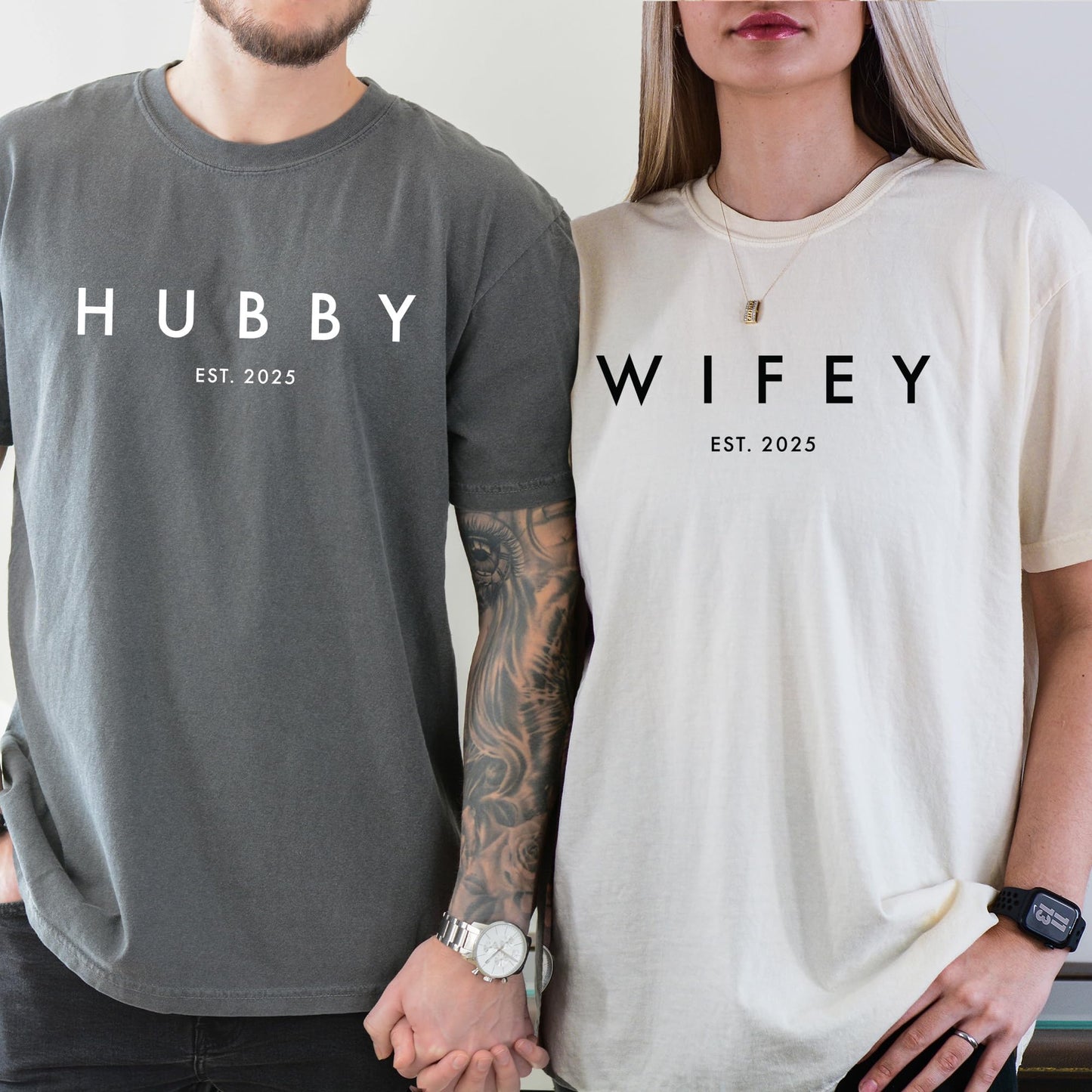 Couple T-Shirt for Men, Women, Hubby and Wifey Est. 2025 Honeymoon Shirt 100% Cotton Retro Look Oversized Graphic Tee