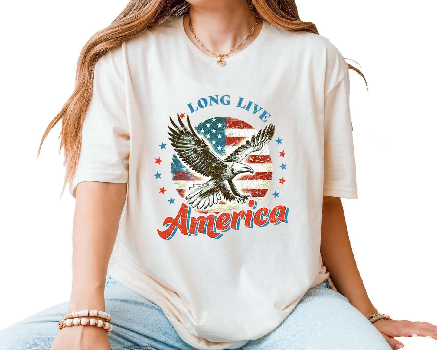 Long Live America T-Shirt – Unisex Patriotic Eagle Graphic Tee – American Flag Fourth of July Independence Day Shirt