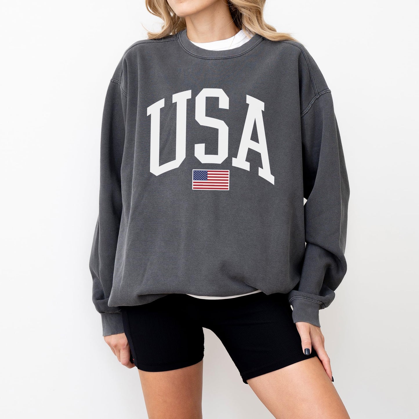 USA Flag Graphic Sweatshirt for 4th of July – Unisex Pullover for Women and Men, 80% Cotton, Perfect for Independence Day