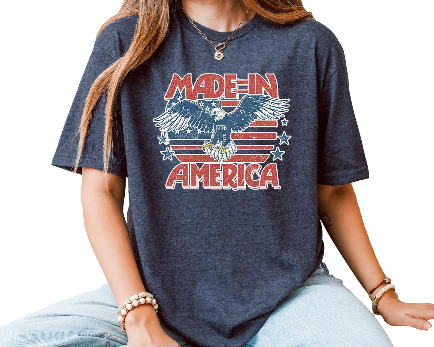 Made in America 1776 Eagle T-Shirt – Unisex Patriotic USA Graphic Tee – American Flag Fourth of July Independence Shirt