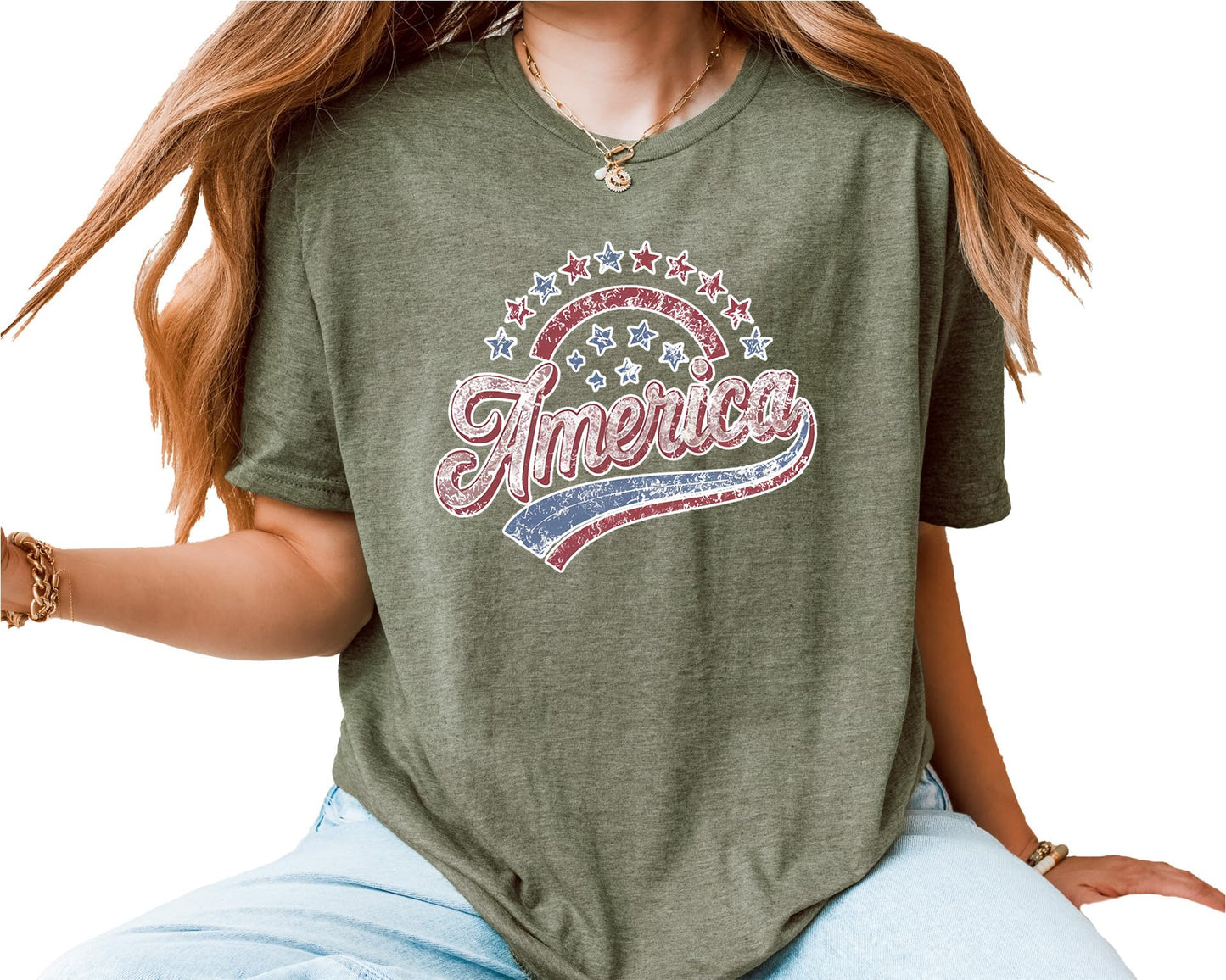 America Graphic T-Shirt – Unisex Patriotic Stars USA Shirt – Fourth of July American Flag Independence Day Tee