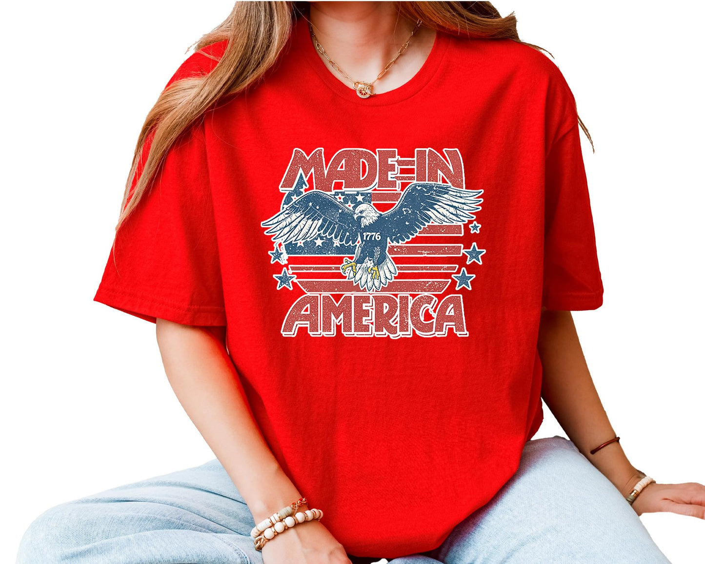 Made in America 1776 Eagle T-Shirt – Unisex Patriotic USA Graphic Tee – American Flag Fourth of July Independence Shirt