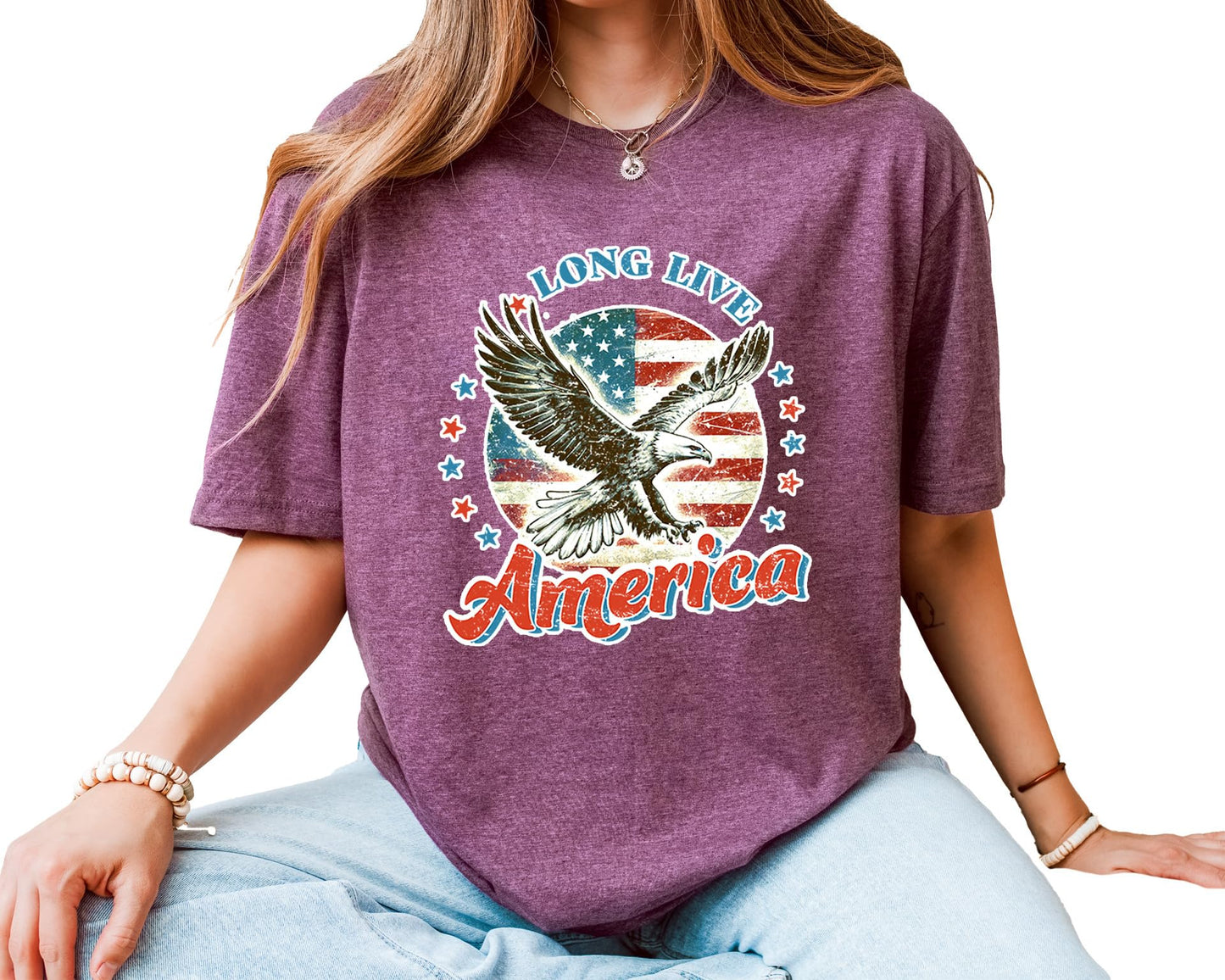 Long Live America T-Shirt – Unisex Patriotic Eagle Graphic Tee – American Flag Fourth of July Independence Day Shirt