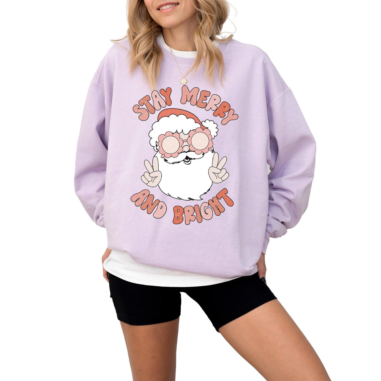 Merry and Bright Christmas Sweatshirt for Men, Women, Unisex – Oversized Vintage Look Holiday Pullover, 80% Cotton, Fun Gift
