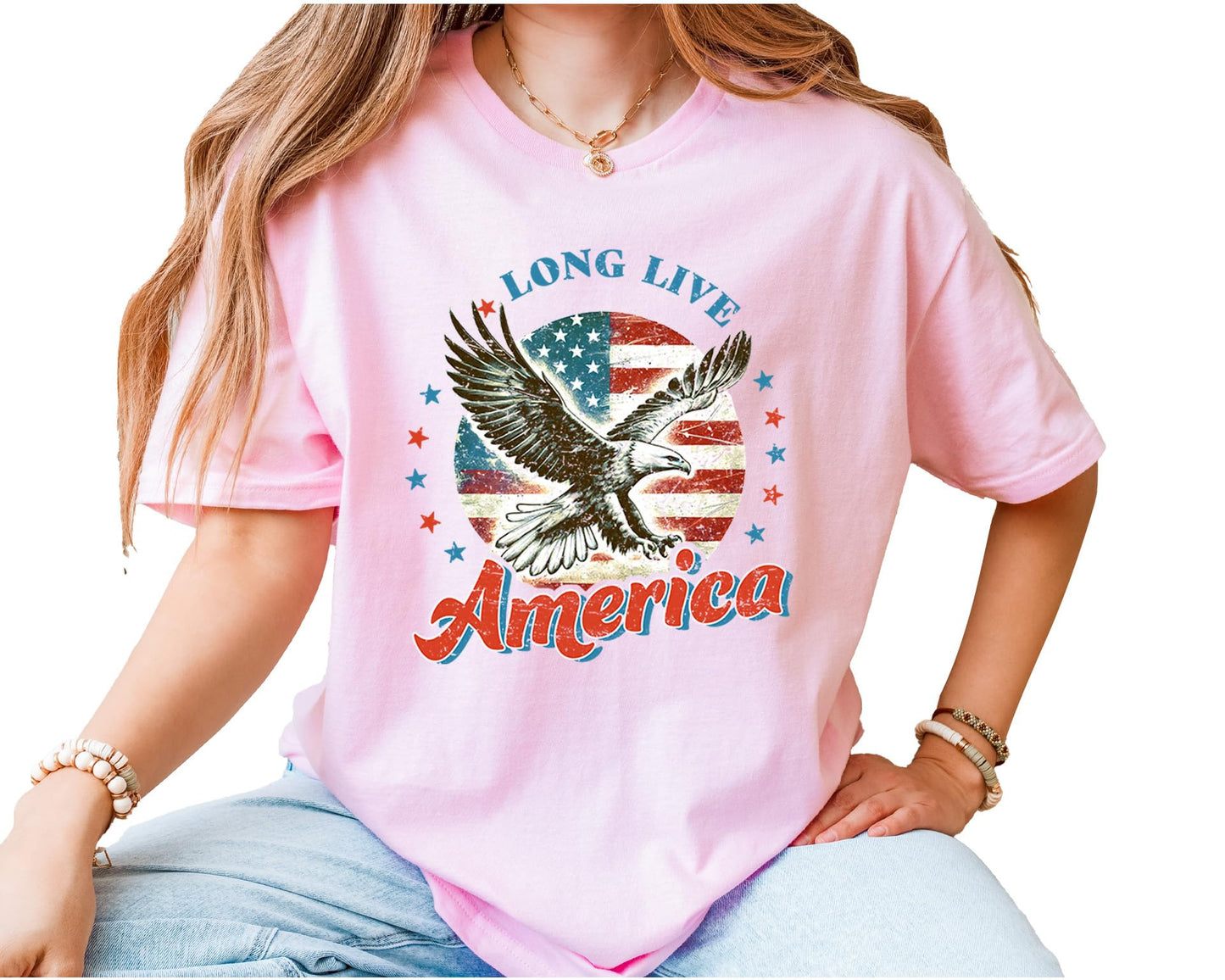 Long Live America T-Shirt – Unisex Patriotic Eagle Graphic Tee – American Flag Fourth of July Independence Day Shirt