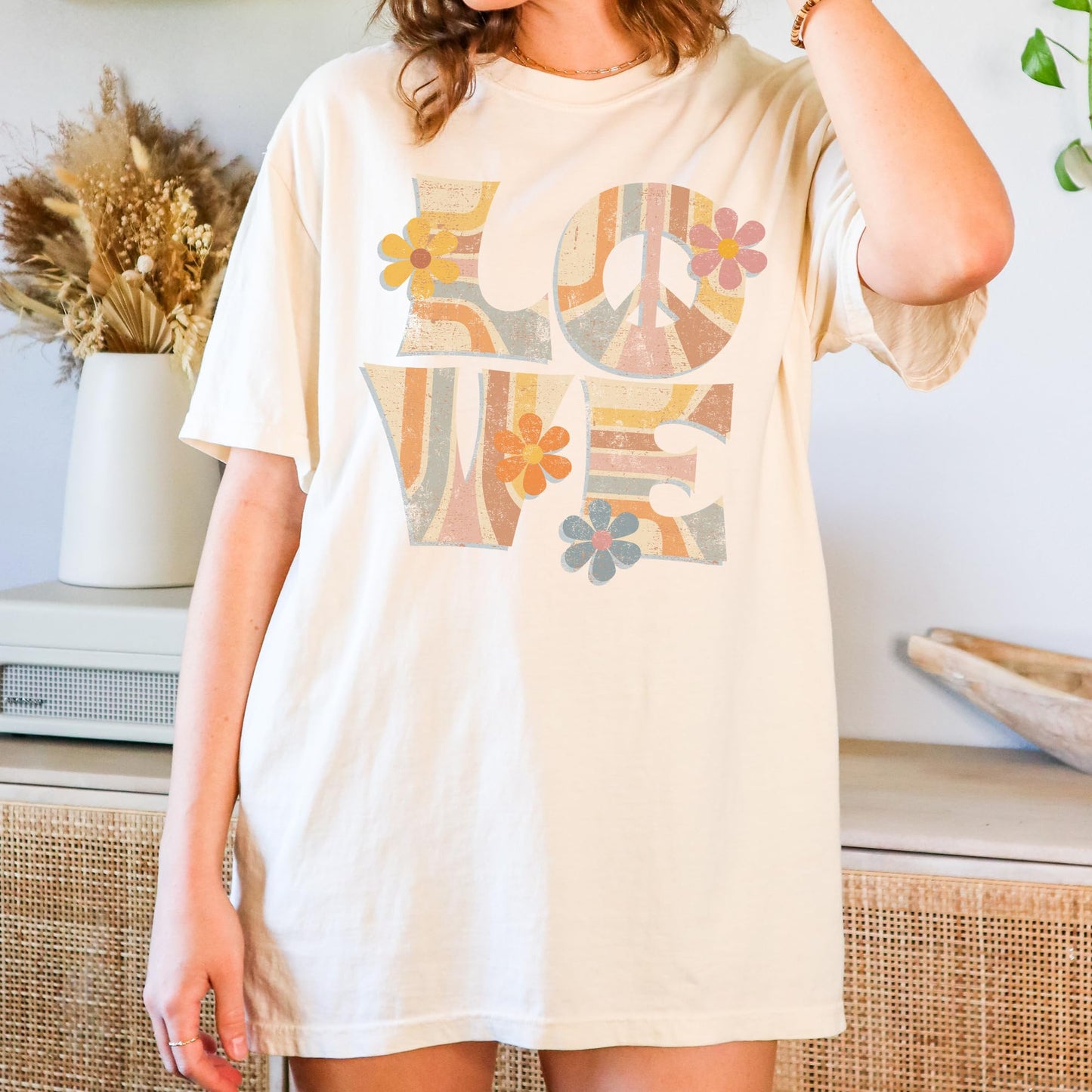 Tee Territory Floral Love Ivory T-Shirt, Graphic Tee for Women, Men, Unisex, 100% Cotton