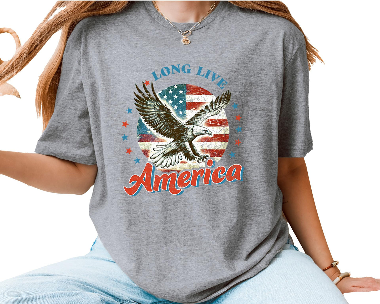 Long Live America T-Shirt – Unisex Patriotic Eagle Graphic Tee – American Flag Fourth of July Independence Day Shirt