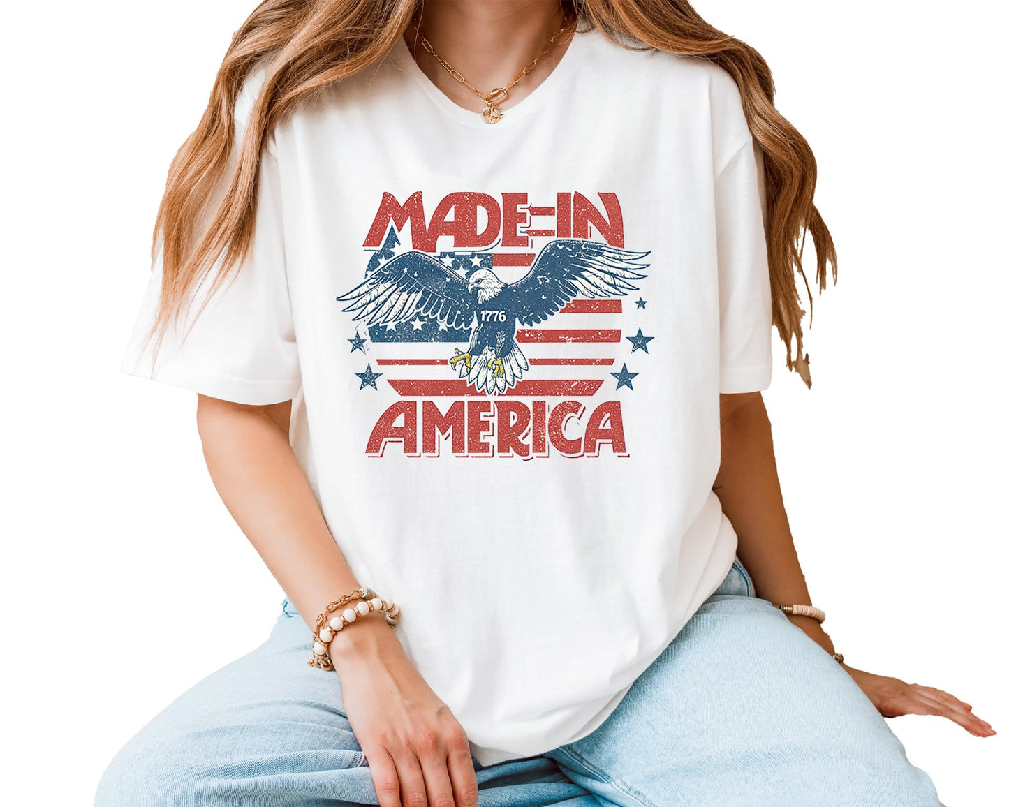 Made in America 1776 Eagle T-Shirt – Unisex Patriotic USA Graphic Tee – American Flag Fourth of July Independence Shirt