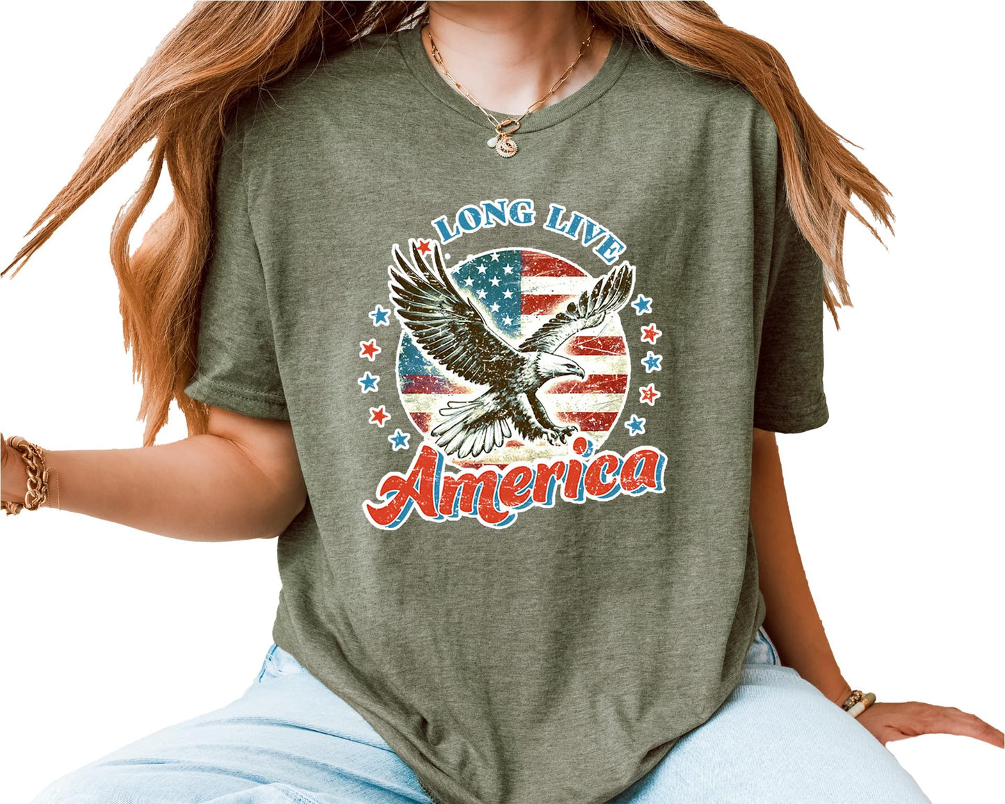 Long Live America T-Shirt – Unisex Patriotic Eagle Graphic Tee – American Flag Fourth of July Independence Day Shirt