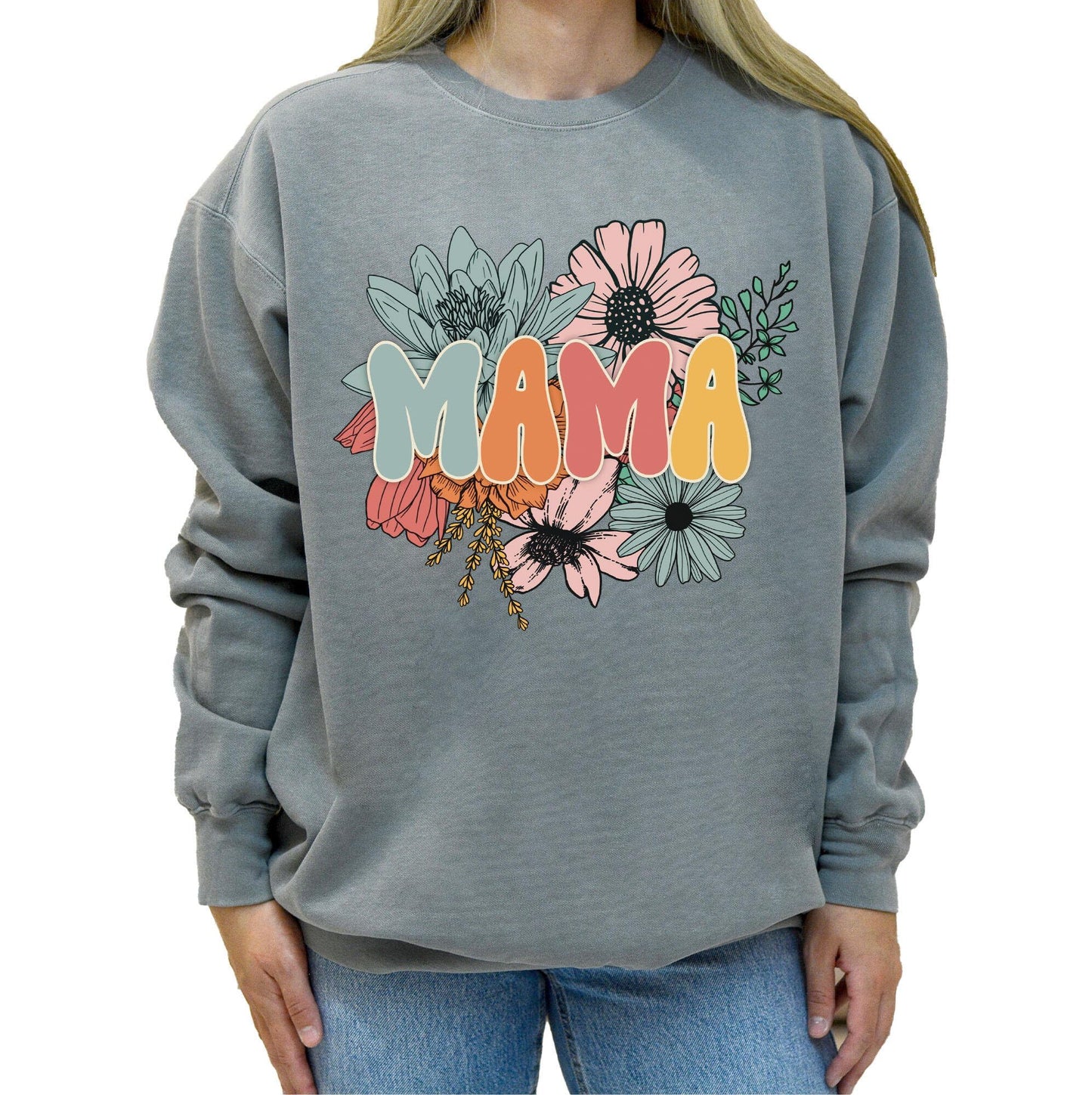 Mama Sweatshirt for Women, Pregnancy Reveal to Mother, Premium Quality Oversized Graphic Pullover, Retro Look, 80% Cotton