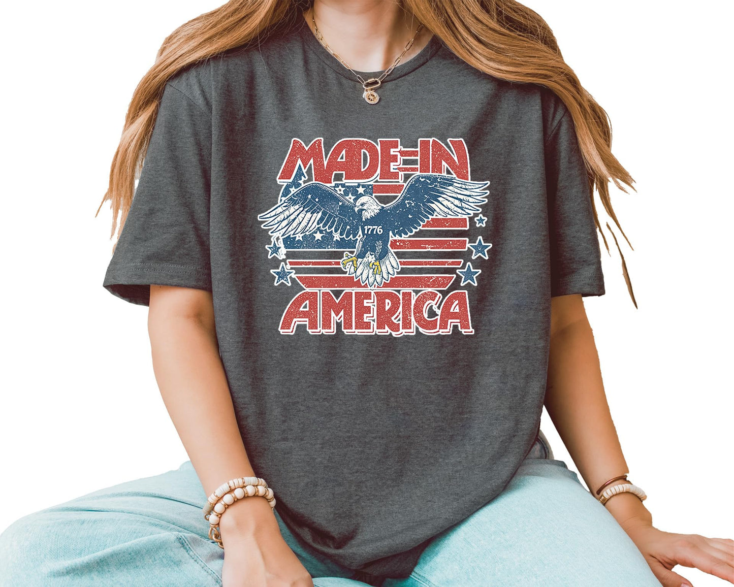 Made in America 1776 Eagle T-Shirt – Unisex Patriotic USA Graphic Tee – American Flag Fourth of July Independence Shirt