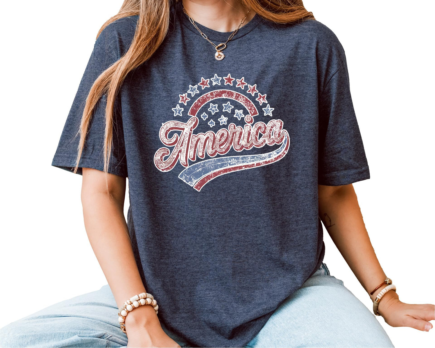 America Graphic T-Shirt – Unisex Patriotic Stars USA Shirt – Fourth of July American Flag Independence Day Tee