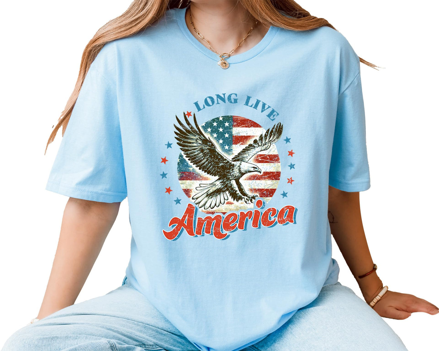 Long Live America T-Shirt – Unisex Patriotic Eagle Graphic Tee – American Flag Fourth of July Independence Day Shirt