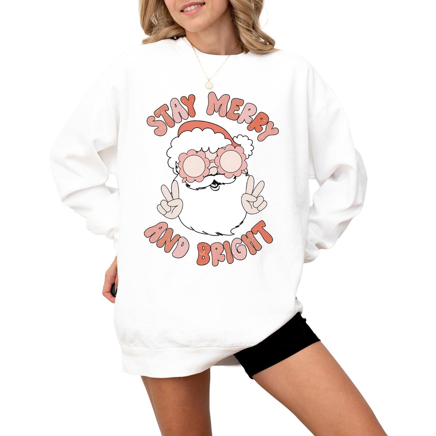 Merry and Bright Christmas Sweatshirt for Men, Women, Unisex – Oversized Vintage Look Holiday Pullover, 80% Cotton, Fun Gift