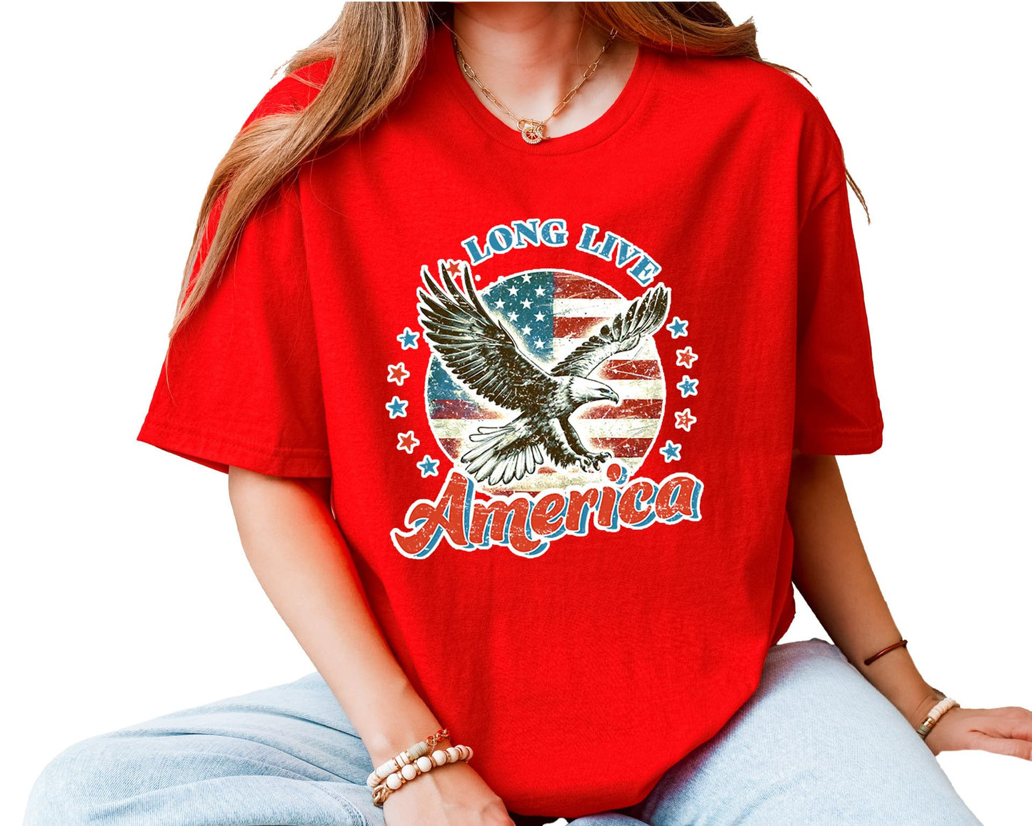 Long Live America T-Shirt – Unisex Patriotic Eagle Graphic Tee – American Flag Fourth of July Independence Day Shirt