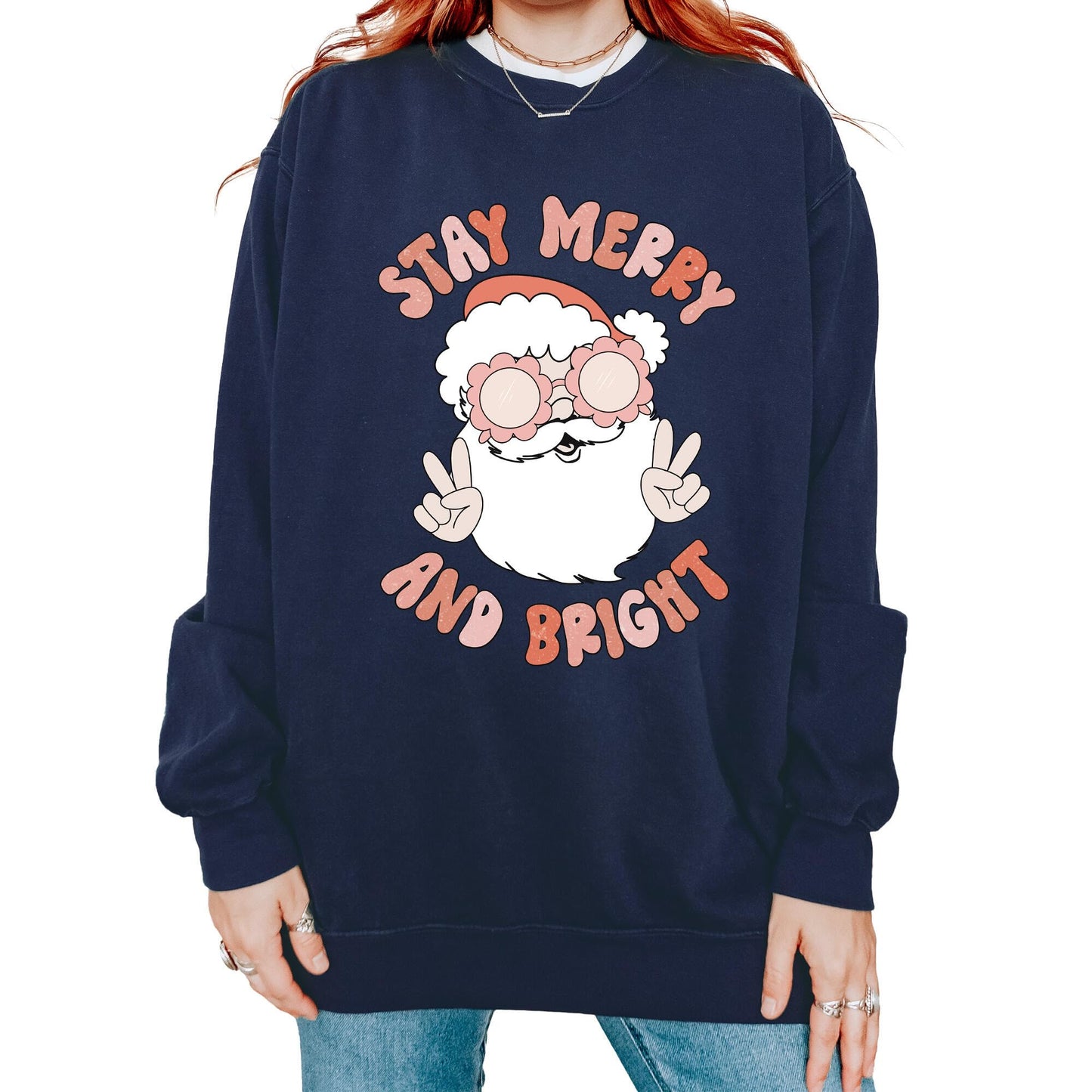 Merry and Bright Christmas Sweatshirt for Men, Women, Unisex – Oversized Vintage Look Holiday Pullover, 80% Cotton, Fun Gift