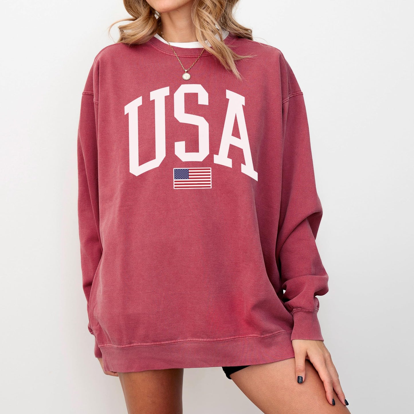 USA Flag Graphic Sweatshirt for 4th of July – Unisex Pullover for Women and Men, 80% Cotton, Perfect for Independence Day
