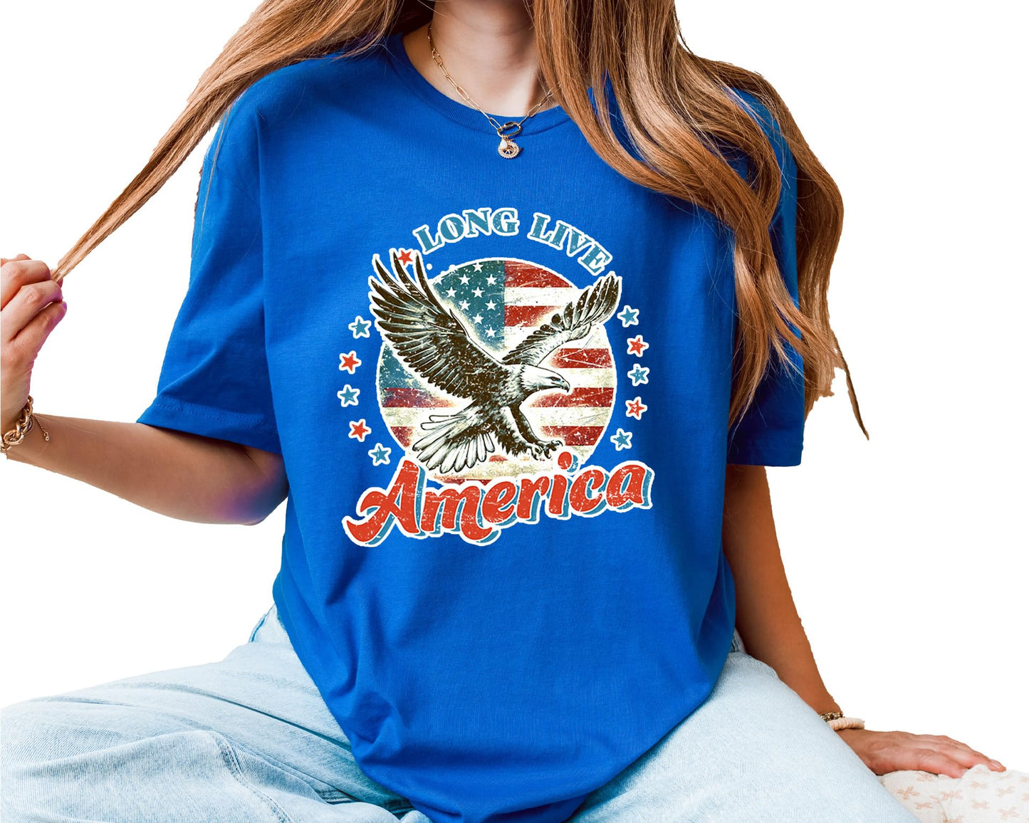 Long Live America T-Shirt – Unisex Patriotic Eagle Graphic Tee – American Flag Fourth of July Independence Day Shirt