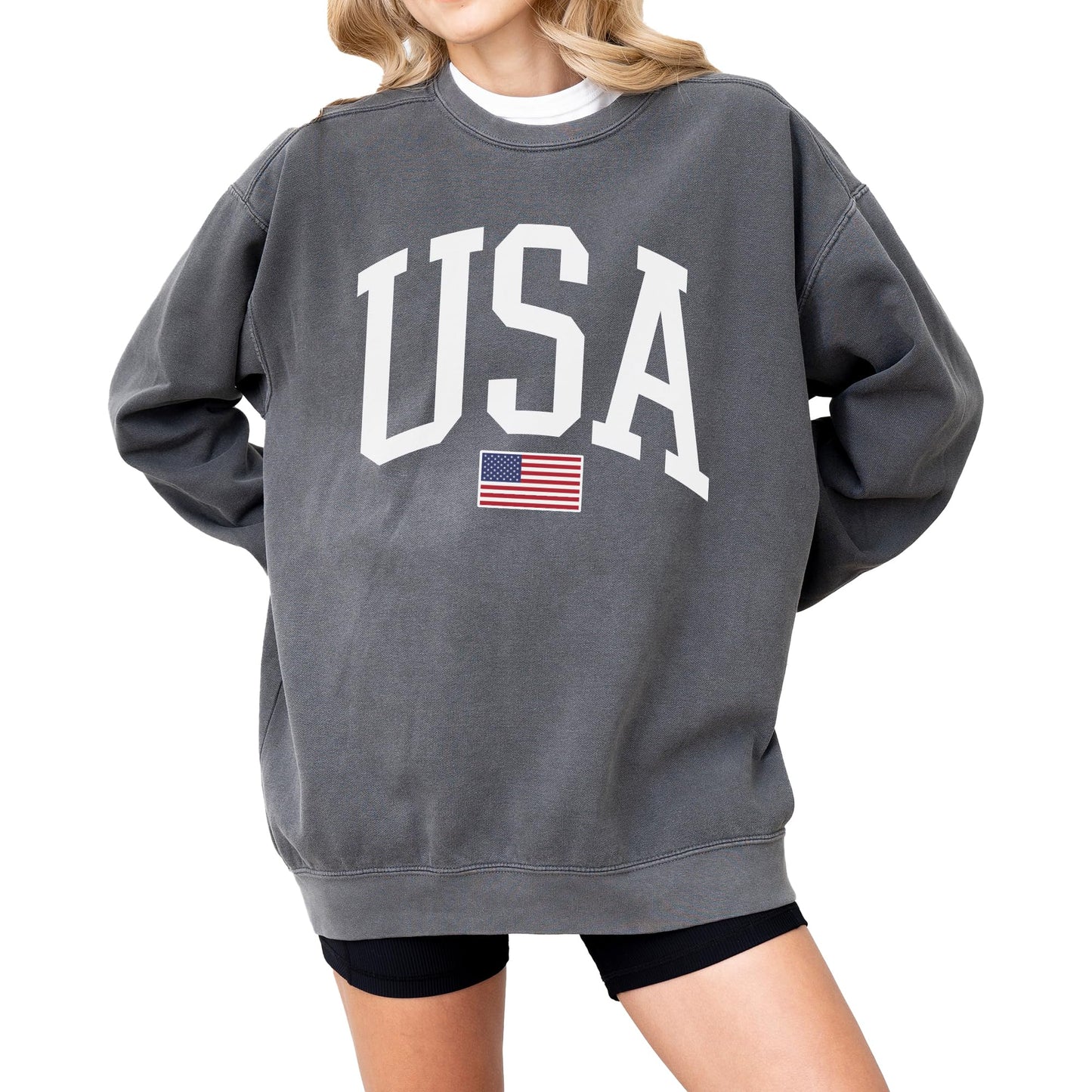 USA Flag Graphic Sweatshirt for 4th of July – Unisex Pullover for Women and Men, 80% Cotton, Perfect for Independence Day