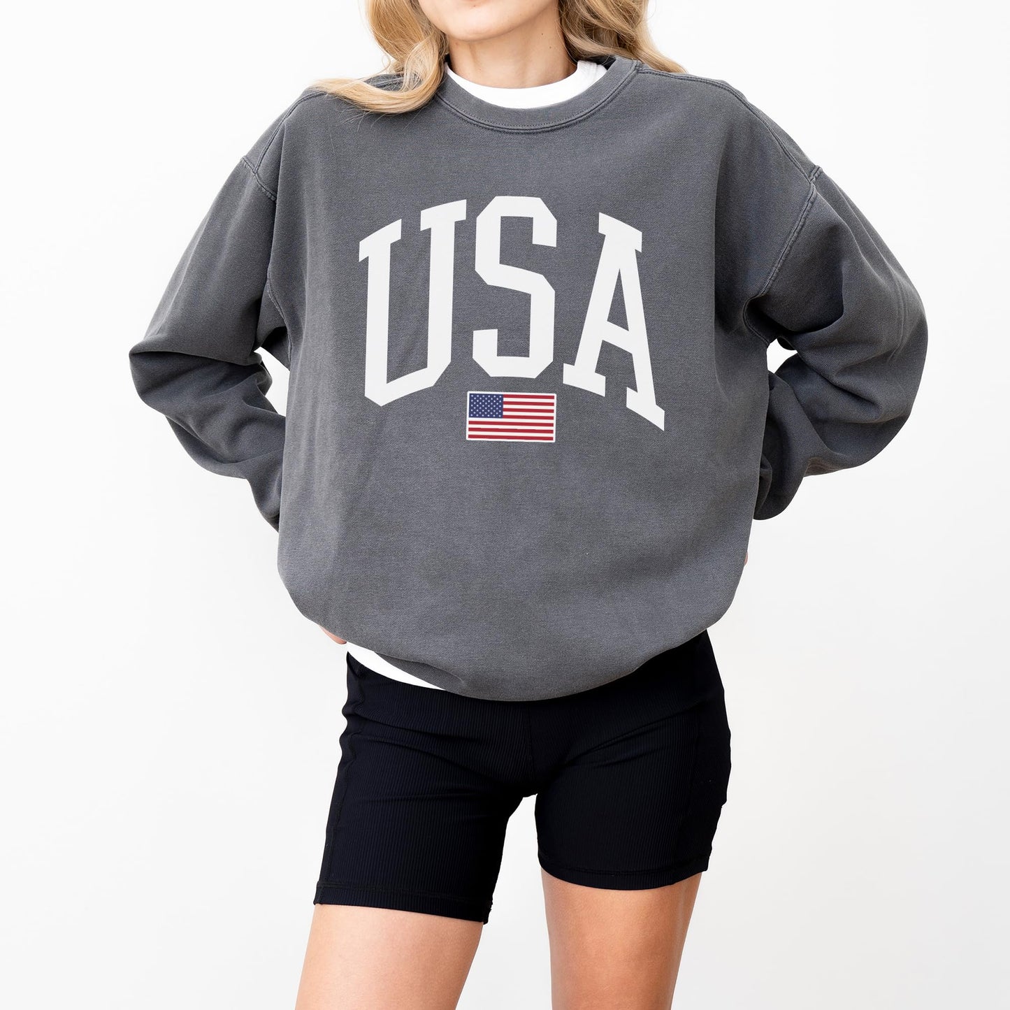 USA Flag Graphic Sweatshirt for 4th of July – Unisex Pullover for Women and Men, 80% Cotton, Perfect for Independence Day