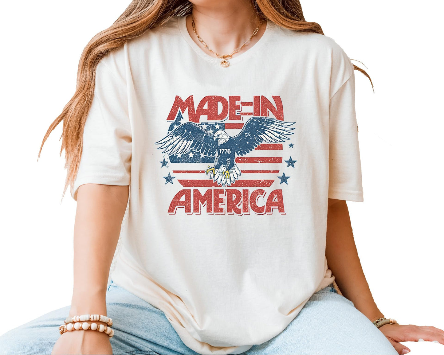 Made in America 1776 Eagle T-Shirt – Unisex Patriotic USA Graphic Tee – American Flag Fourth of July Independence Shirt