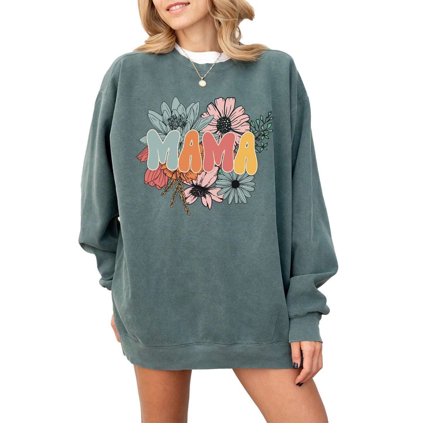 Mama Sweatshirt for Women, Pregnancy Reveal to Mother, Premium Quality Oversized Graphic Pullover, Retro Look, 80% Cotton