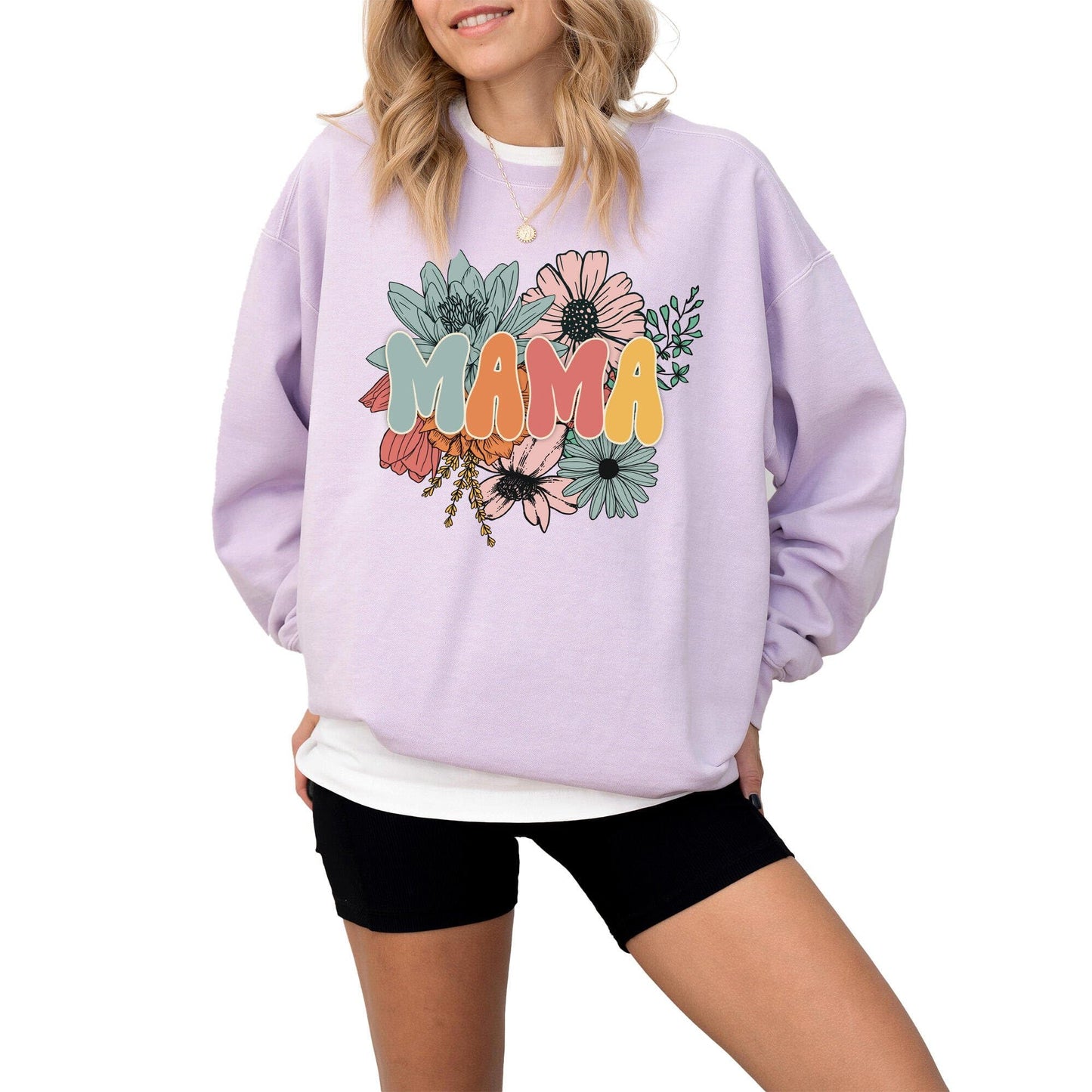 Mama Sweatshirt for Women, Pregnancy Reveal to Mother, Premium Quality Oversized Graphic Pullover, Retro Look, 80% Cotton