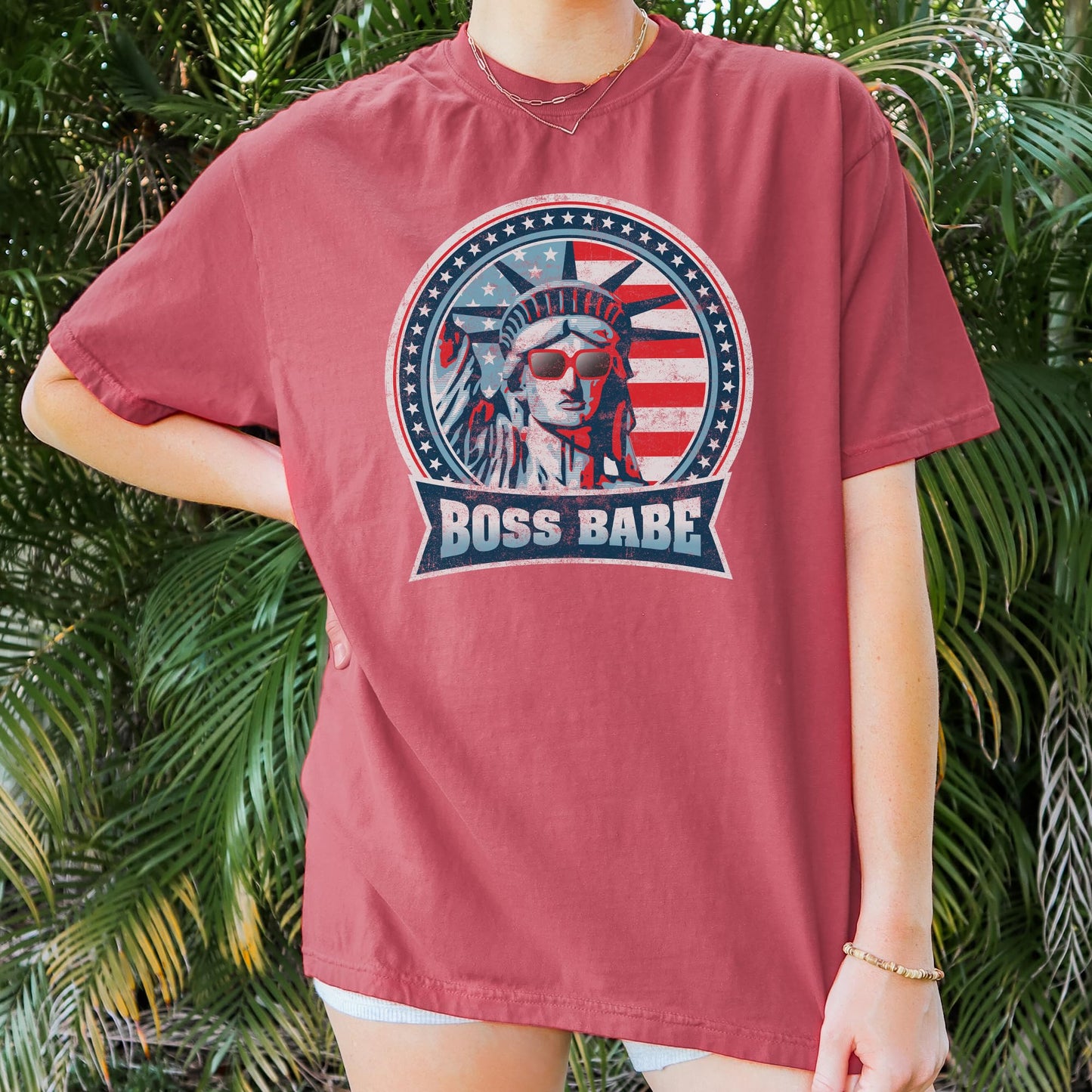 Tee Territory Boss Babe USA Themed T-Shirt, 4th of July, Independence Day, Graphic Tee for Women, Men, Unisex, 100% Cotton