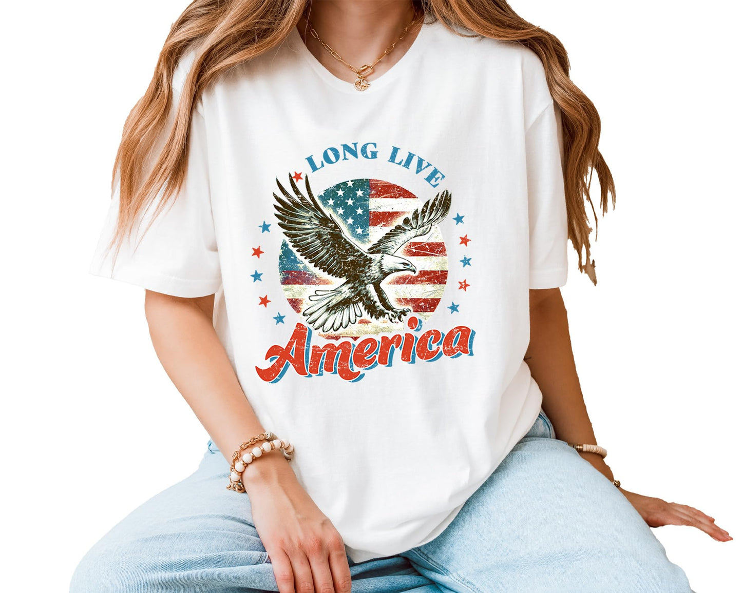 Long Live America T-Shirt – Unisex Patriotic Eagle Graphic Tee – American Flag Fourth of July Independence Day Shirt