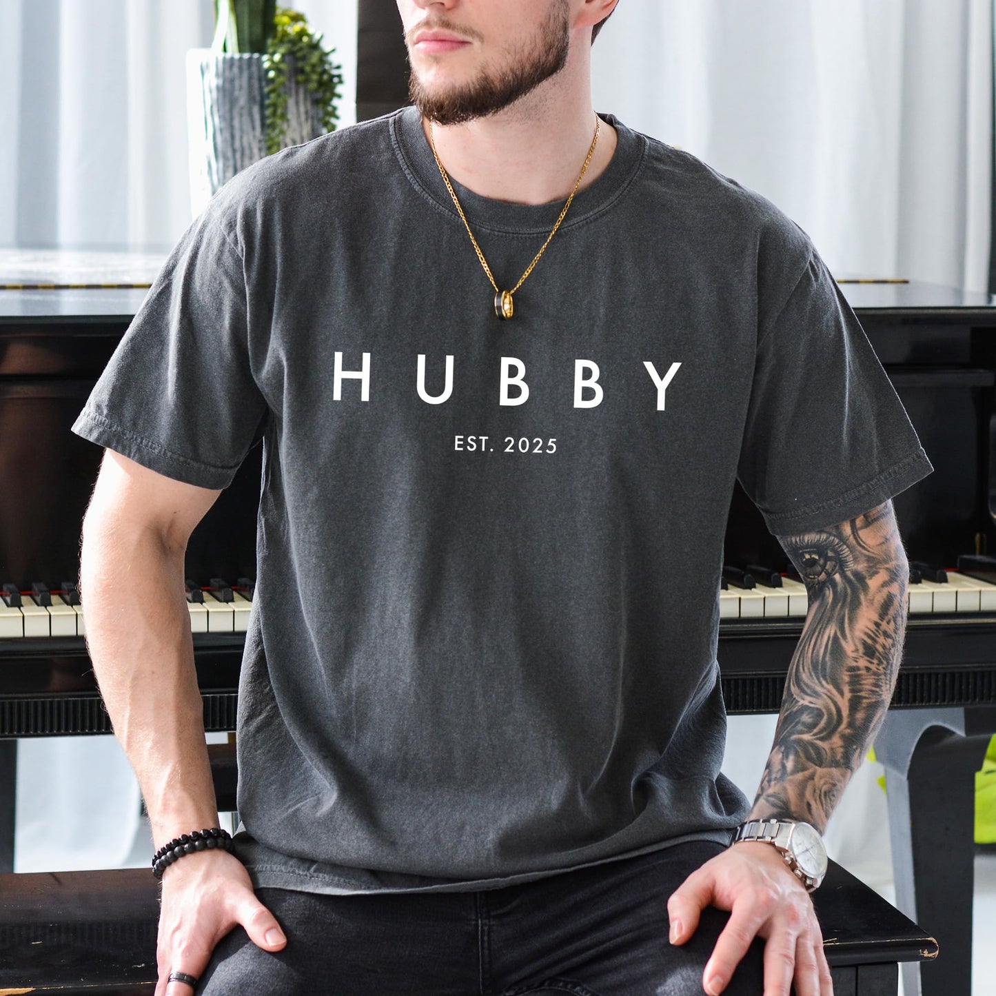 Couple T-Shirt for Men, Women, Hubby and Wifey Est. 2025 Honeymoon Shirt 100% Cotton Retro Look Oversized Graphic Tee
