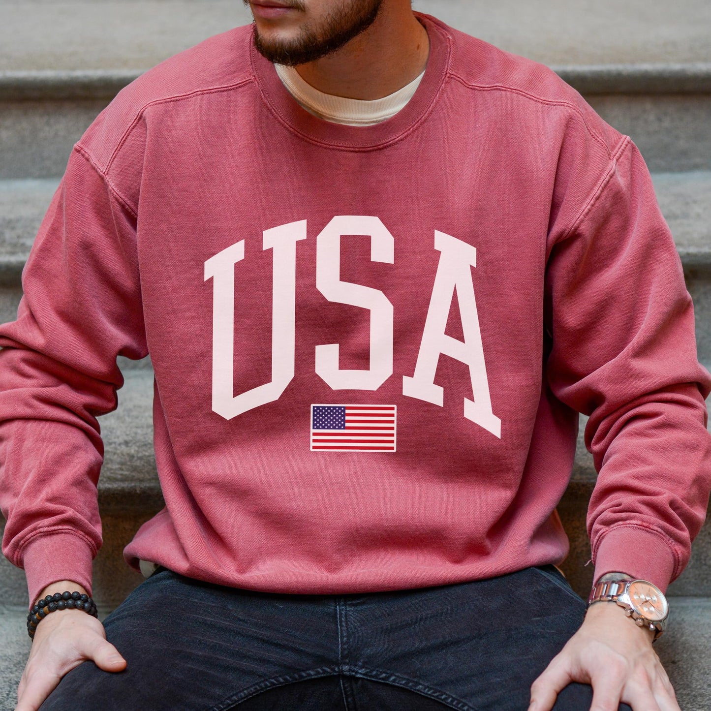 USA Flag Graphic Sweatshirt for 4th of July – Unisex Pullover for Women and Men, 80% Cotton, Perfect for Independence Day