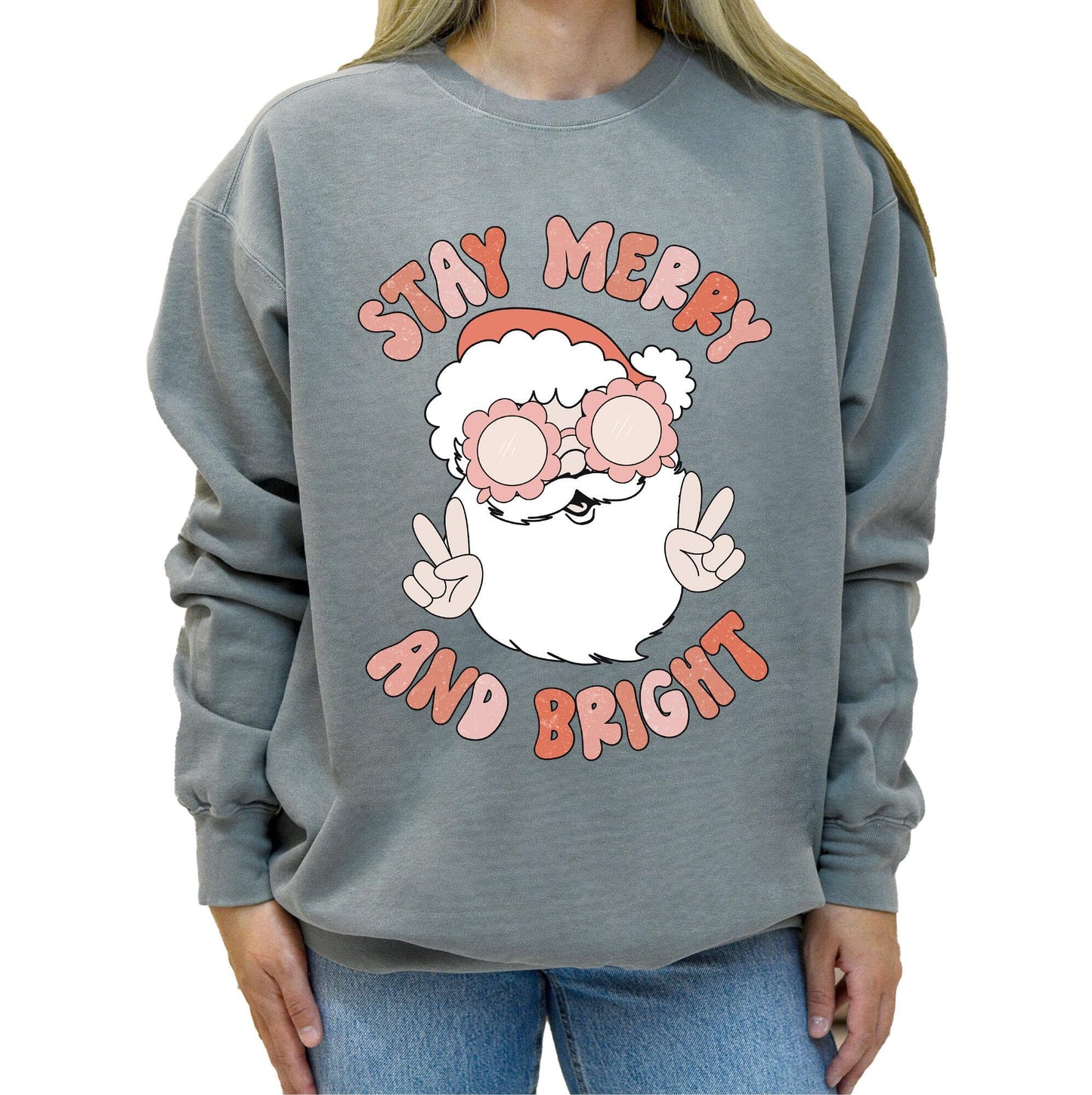 Merry and Bright Christmas Sweatshirt for Men, Women, Unisex – Oversized Vintage Look Holiday Pullover, 80% Cotton, Fun Gift