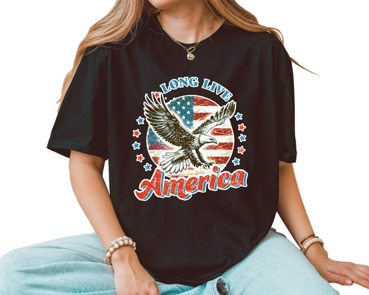 Long Live America T-Shirt – Unisex Patriotic Eagle Graphic Tee – American Flag Fourth of July Independence Day Shirt