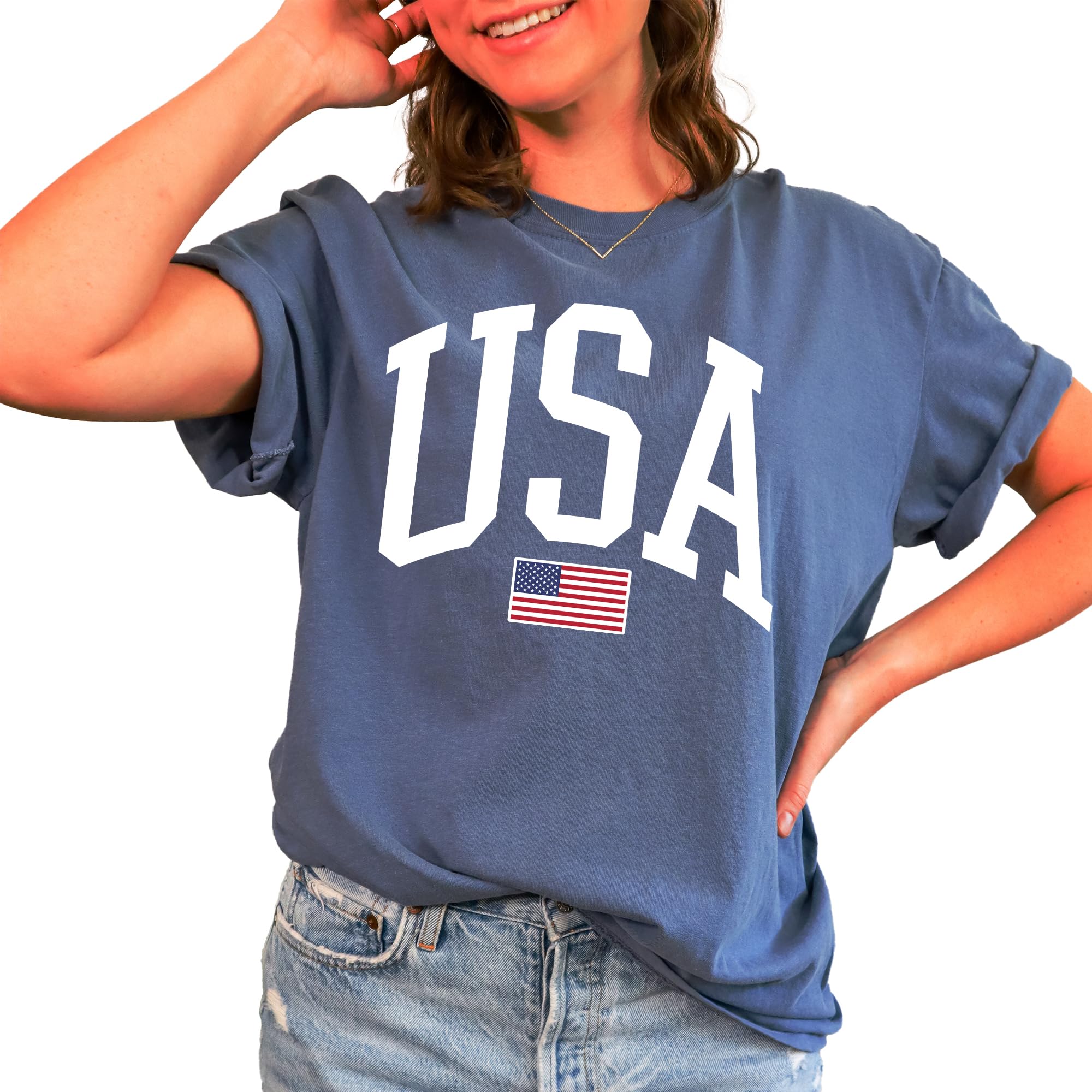 Tee Territory USA Flag T-Shirt for 4th of July, Independence Day, Graphic Tee for Women, Men, Unisex, 100% Cotton