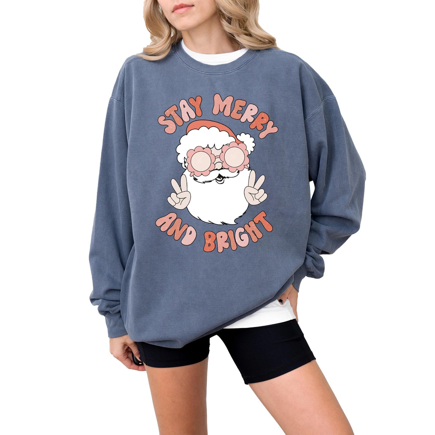 Merry and Bright Christmas Sweatshirt for Men, Women, Unisex – Oversized Vintage Look Holiday Pullover, 80% Cotton, Fun Gift