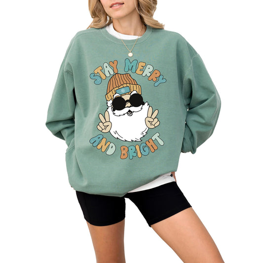 Merry and Bright Christmas Sweatshirt for Men, Women, Unisex – Oversized Vintage Look Holiday Pullover, 80% Cotton, Fun Gift