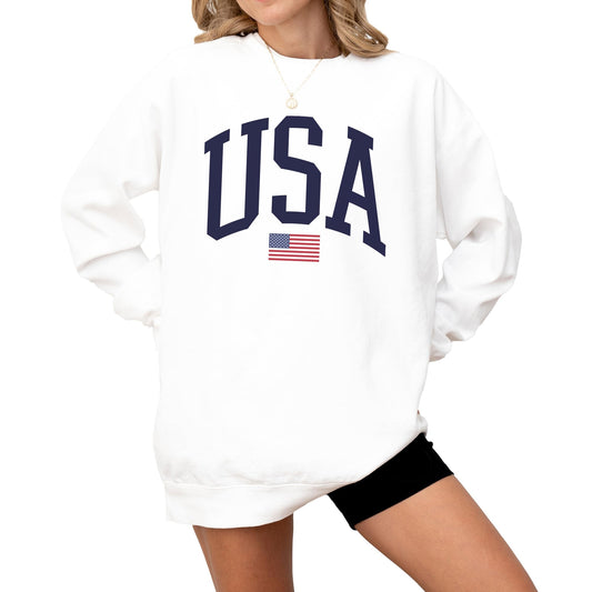 USA Flag Graphic Sweatshirt for 4th of July – Unisex Pullover for Women and Men, 80% Cotton, Perfect for Independence Day
