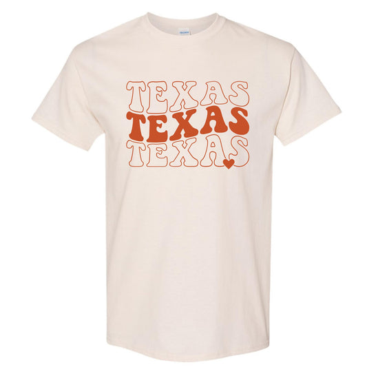 Texas Retro Typography T-Shirt – Vintage Stacked Lettering Tee – Cute Western Graphic Shirt for Men & Women