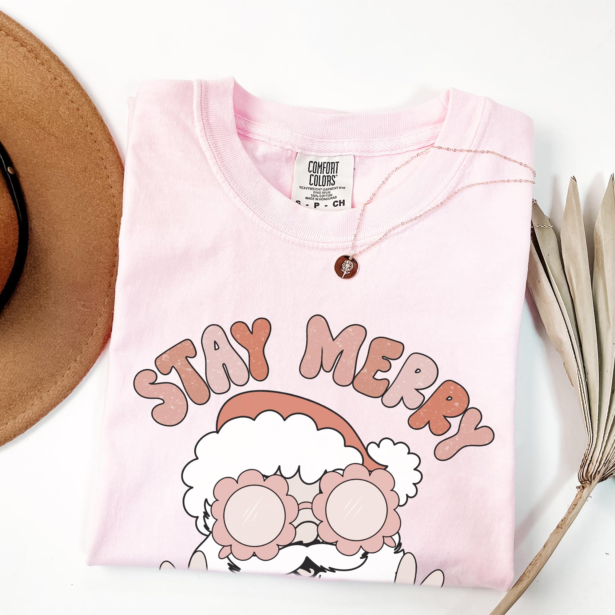 Tee Territory Christmas Design Blossom T-Shirt: Stay Merry and Bright, Graphic Tee for Women, Men, Unisex, 100% Cotton